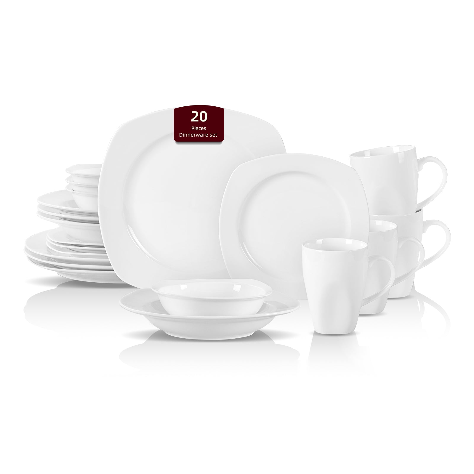 Bone China Square Coupe Shape Dinnerware Set