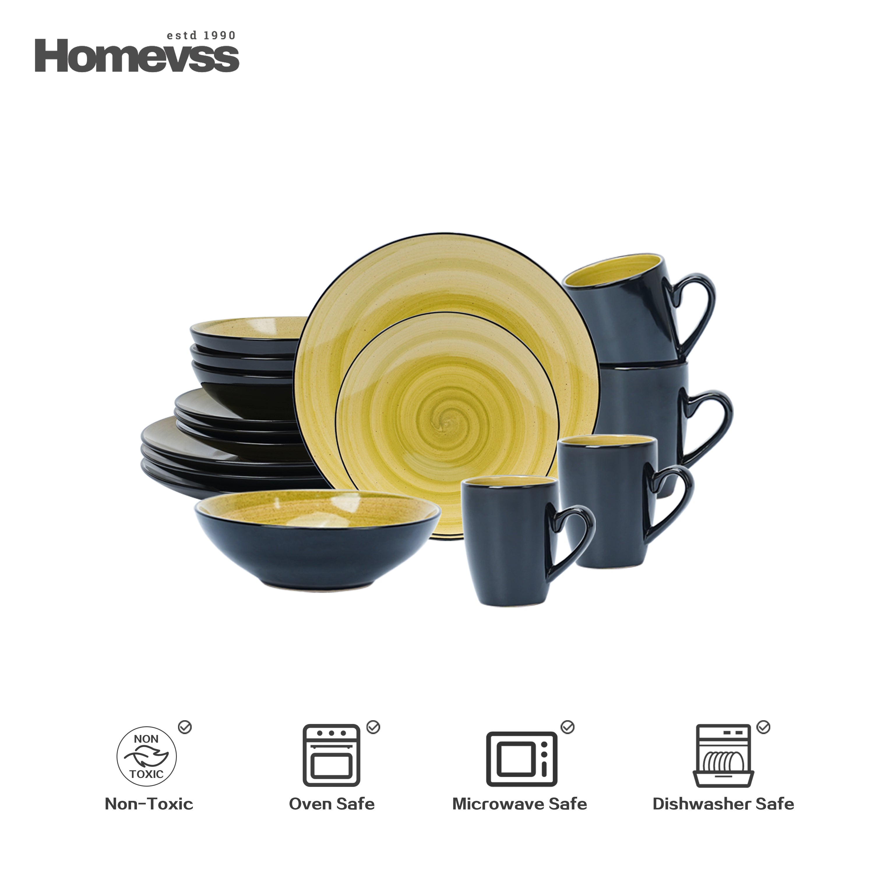 Sonoma green reactive glaze stoneware dinnerware set for 4 with plates, bowls, and mugs – non-toxic, oven safe, microwave safe, and dishwasher safe.