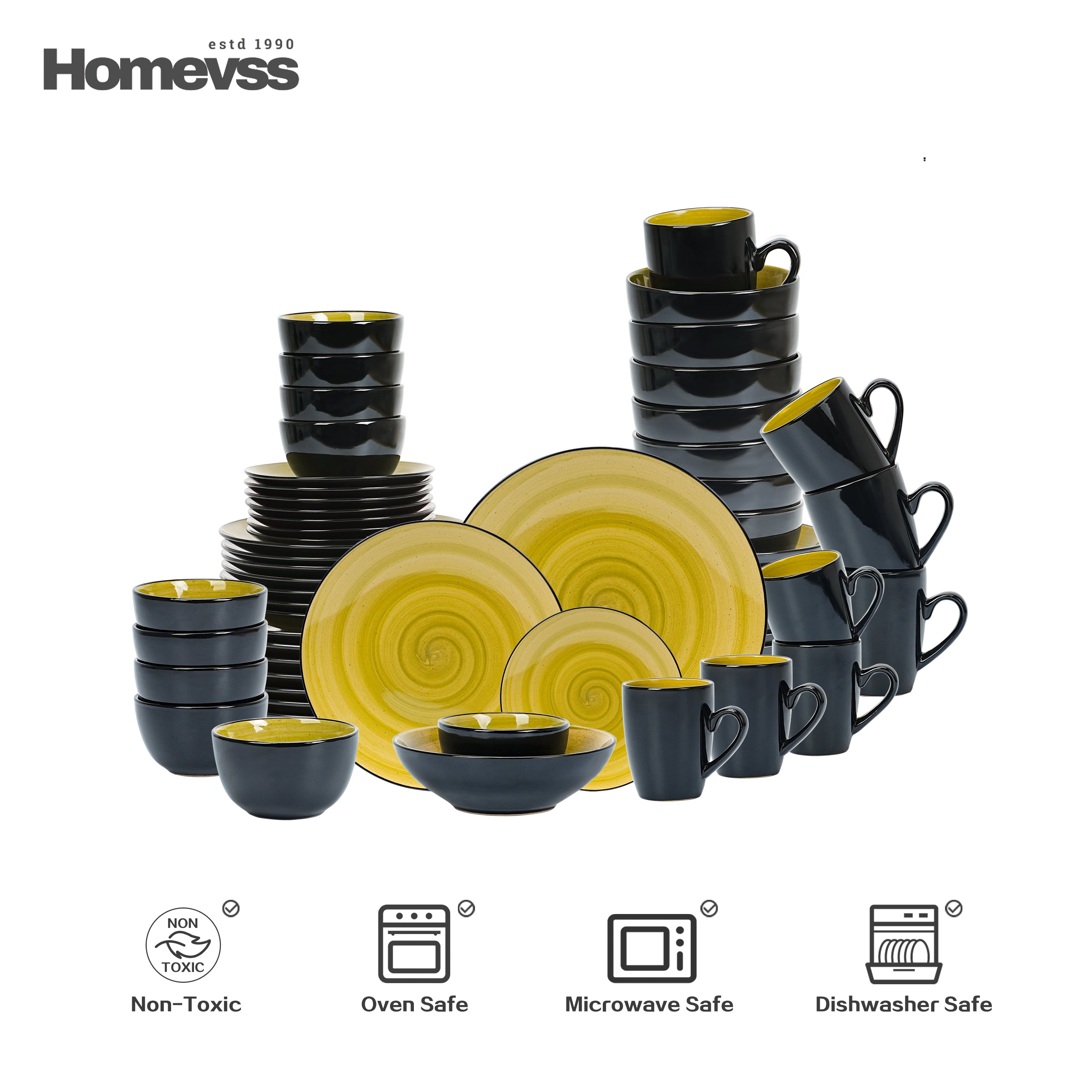 Complete Sonoma green reactive glaze stoneware dinnerware set for 8 with plates, bowls, and mugs – non-toxic, oven safe, microwave safe, and dishwasher safe.