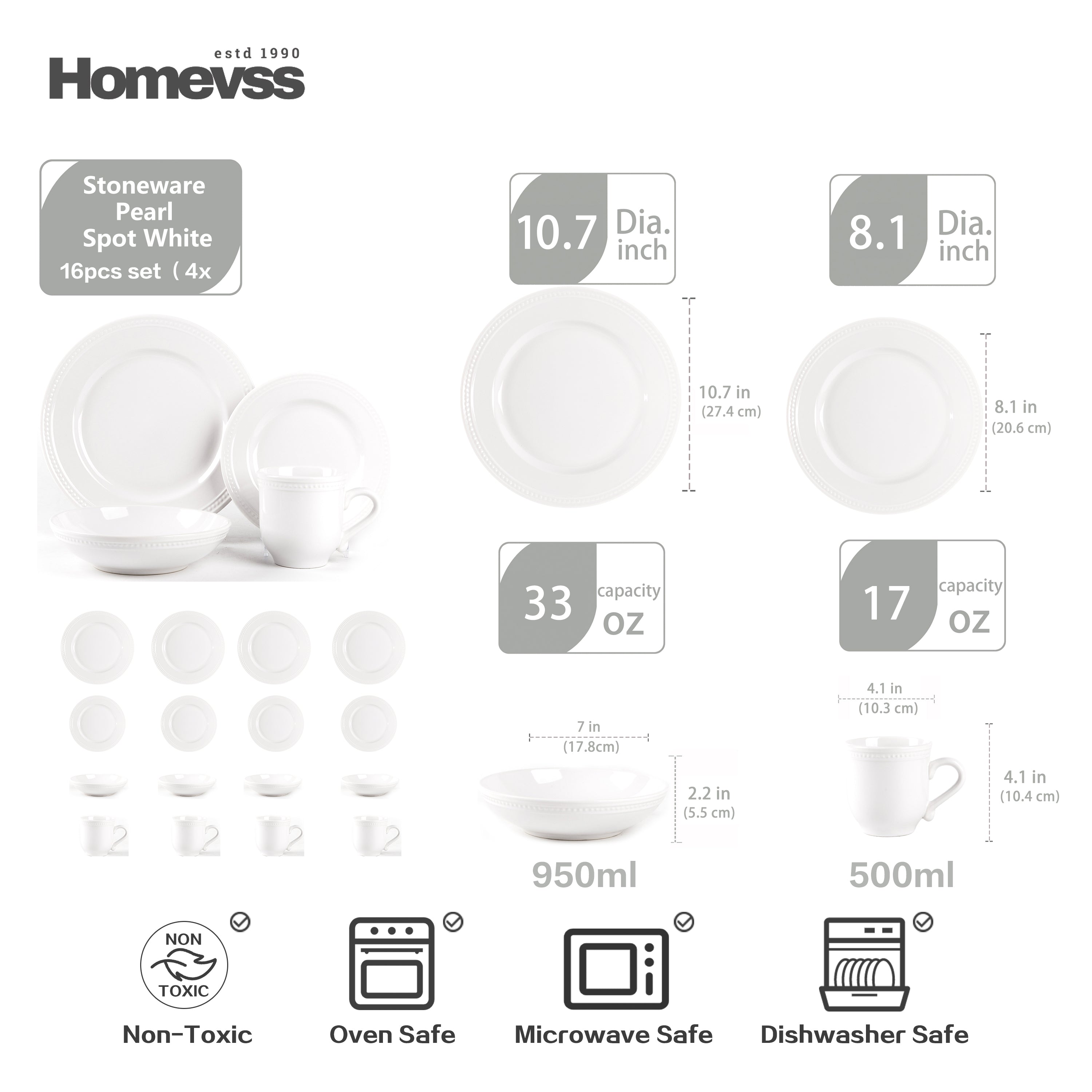 Pearl Dots Stoneware Dinnerware Set