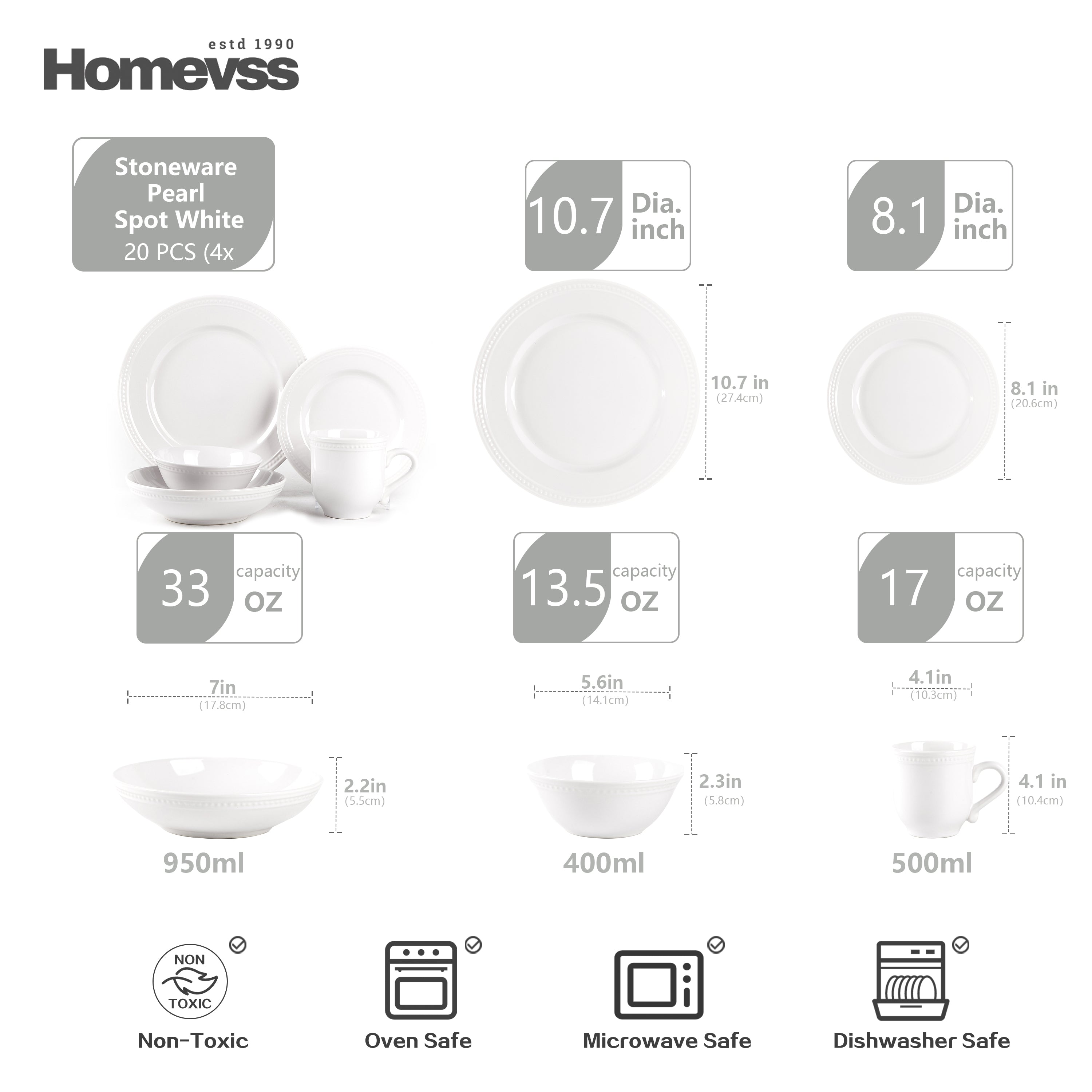 Pearl Dots Stoneware Dinnerware Set