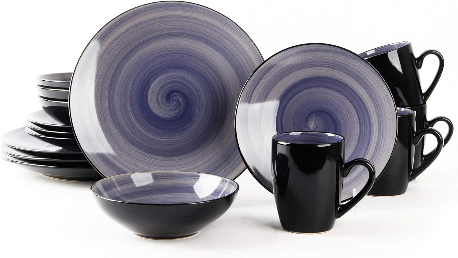 Sonoma cobalt blue reactive glaze stoneware dinnerware set for 4 with plates, bowls, and mugs – durable, non-toxic, oven safe, microwave safe, and dishwasher safe.