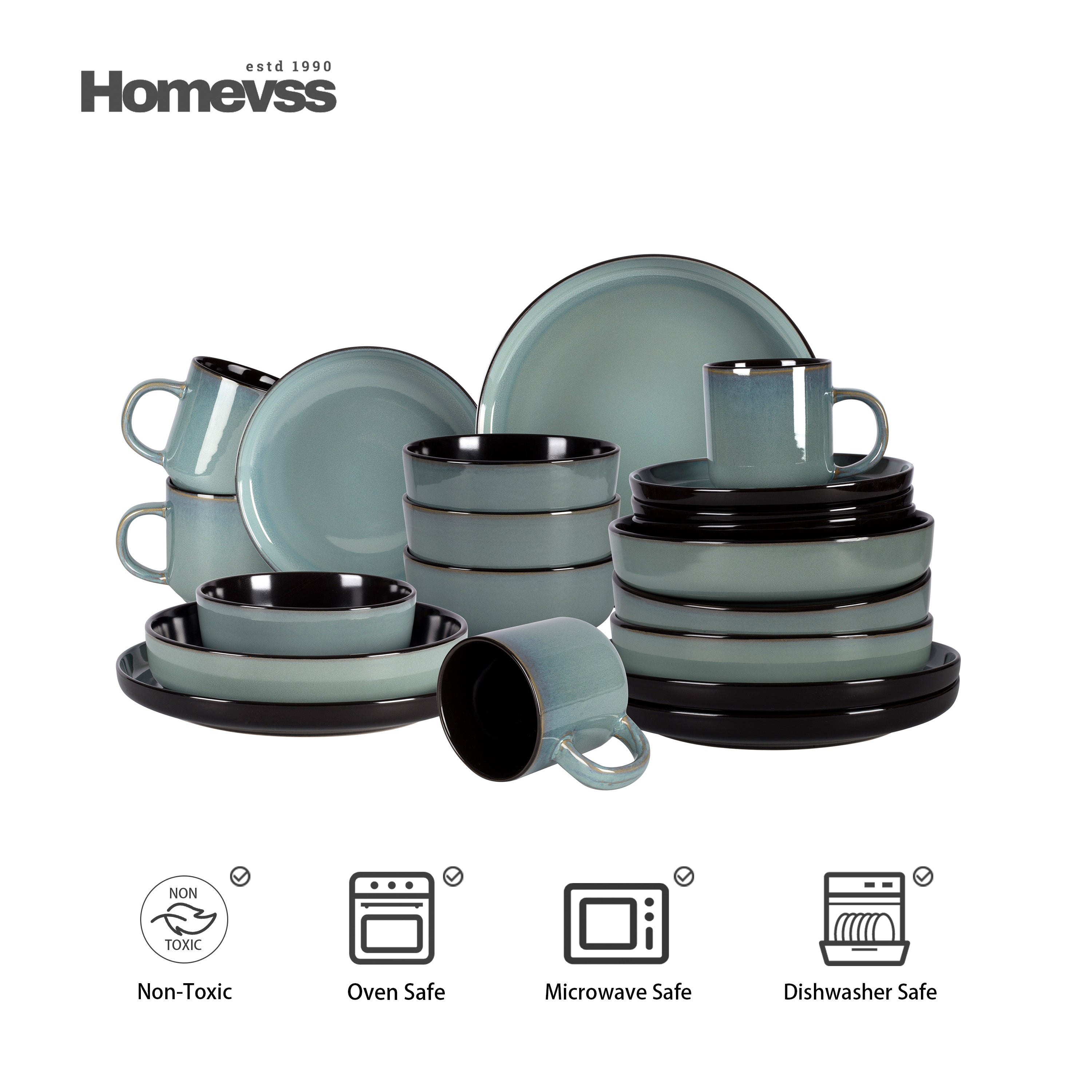 Euro-Nordic Stoneware Dinnerware Set, Reactive-Glaze,HW