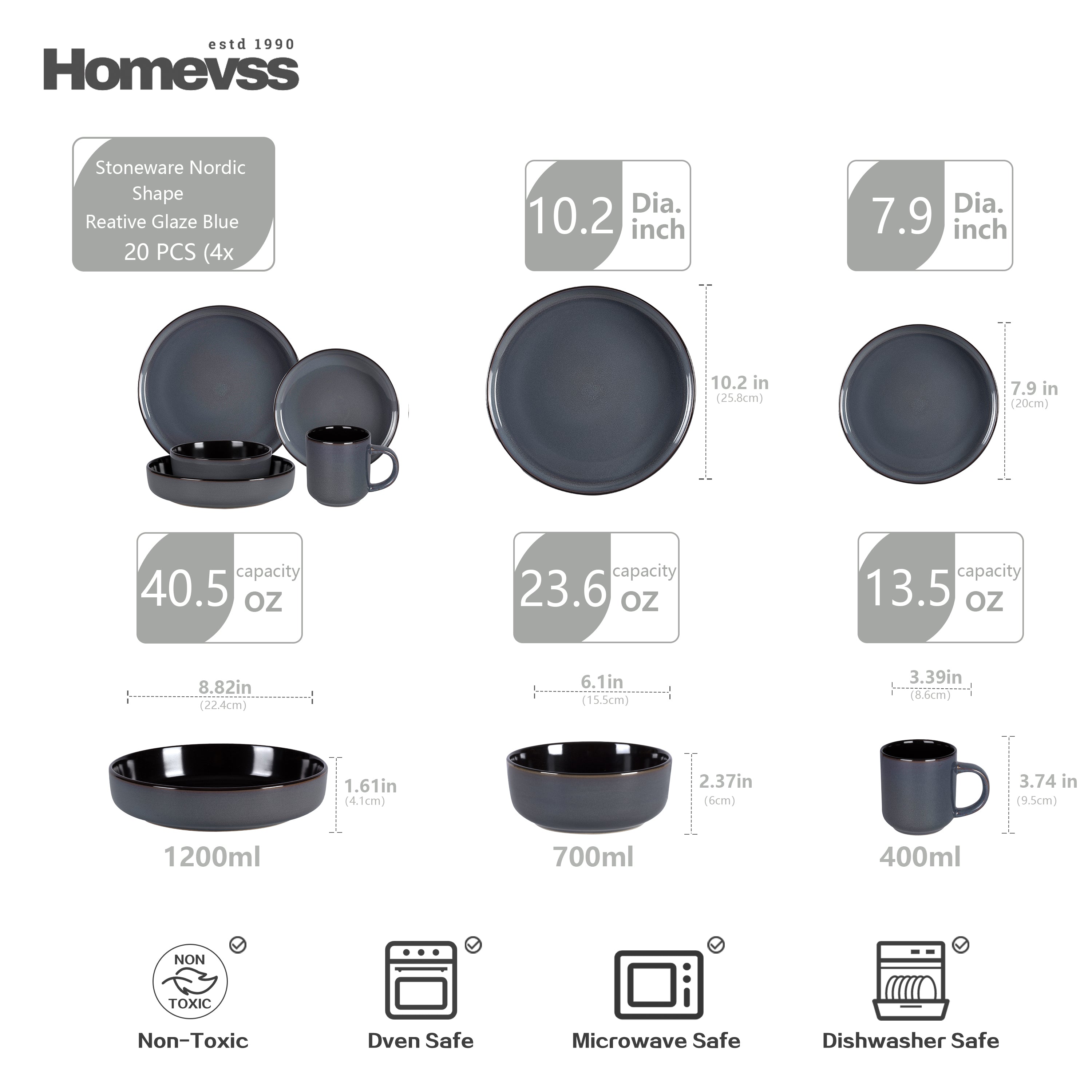 Euro-Nordic Stoneware Dinnerware Set, Reactive-Glaze,HW