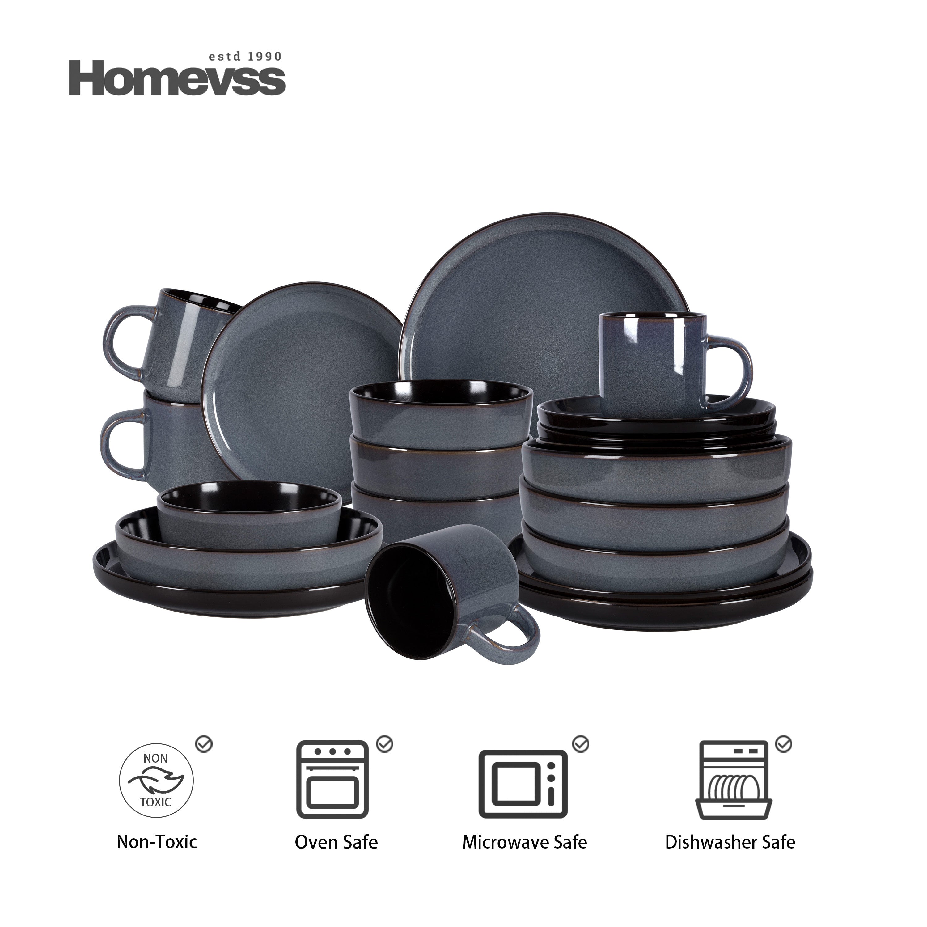 Euro-Nordic Stoneware Dinnerware Set, Reactive-Glaze,HW