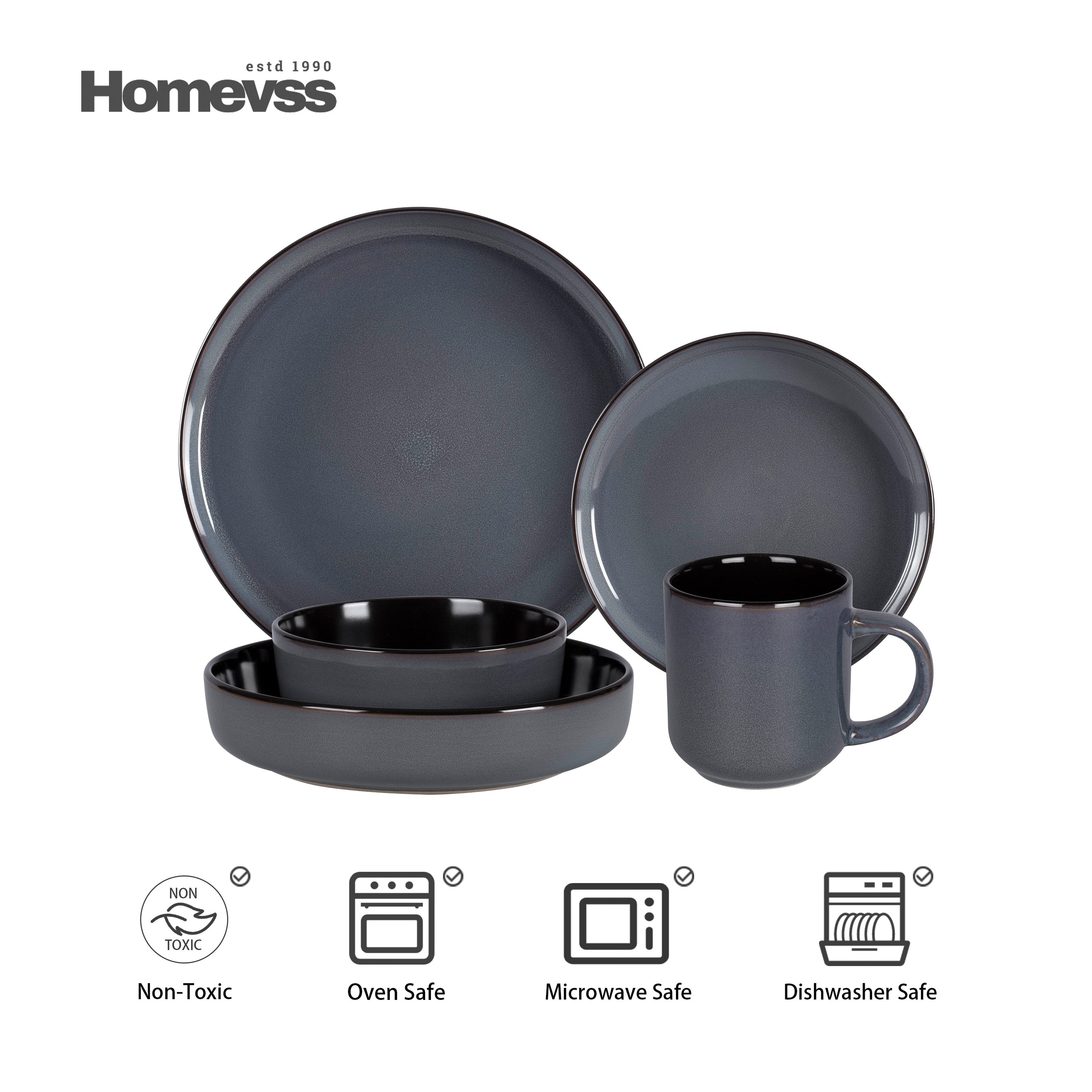 Euro-Nordic Stoneware Dinnerware Set, Reactive-Glaze,HW