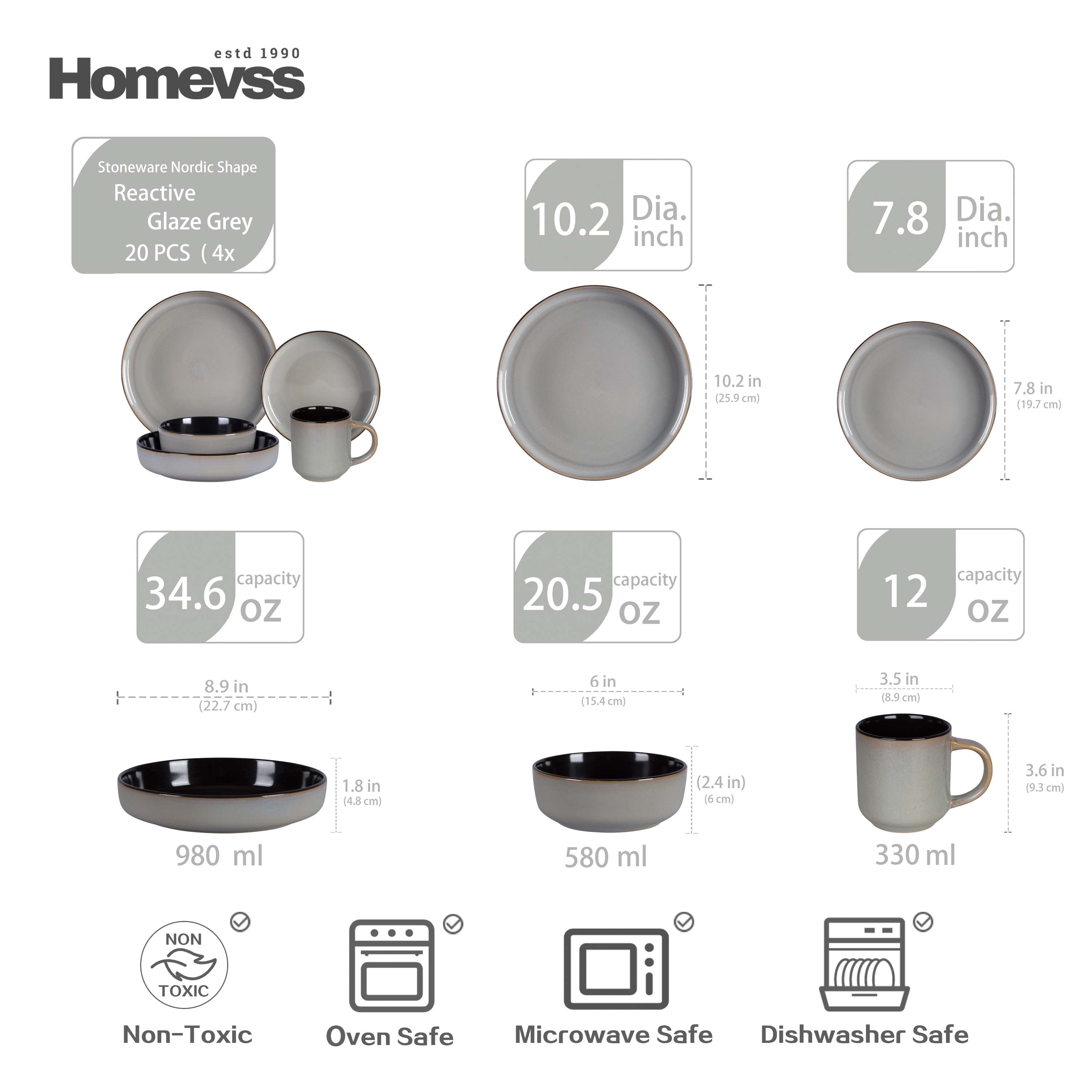 Euro-Nordic Stoneware Dinnerware Set, Reactive-Glaze,HW