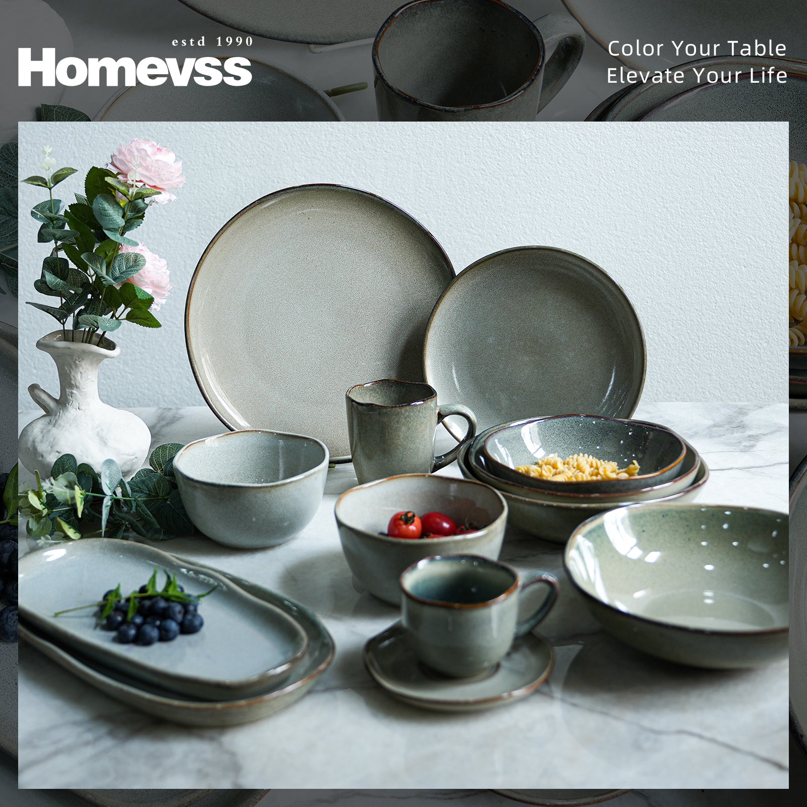 Organic Shape Stoneware Dinnerware Set,HW