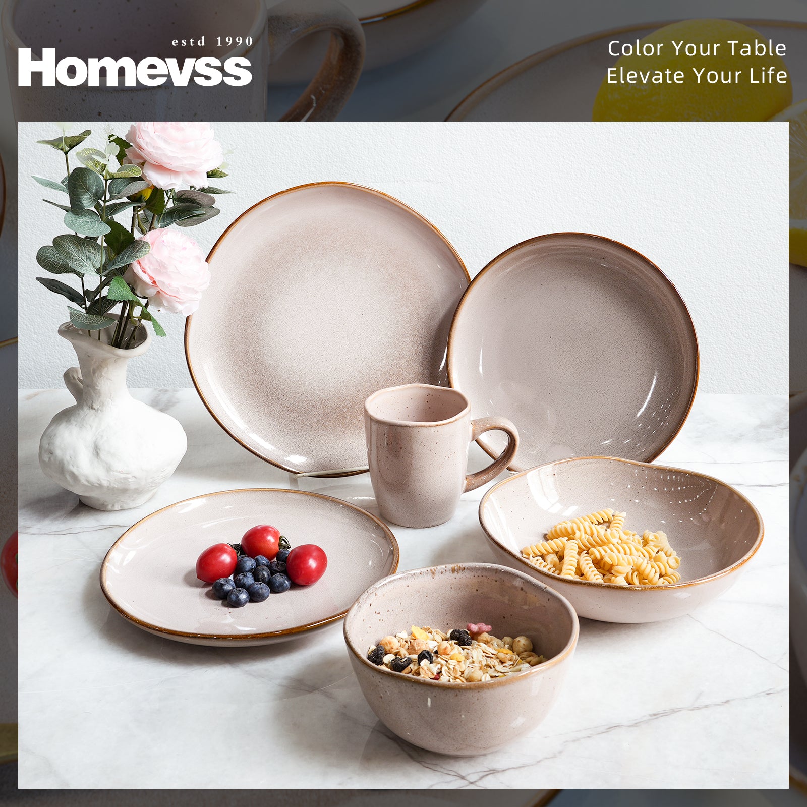 Organic Shape Stoneware Dinnerware Set,HW