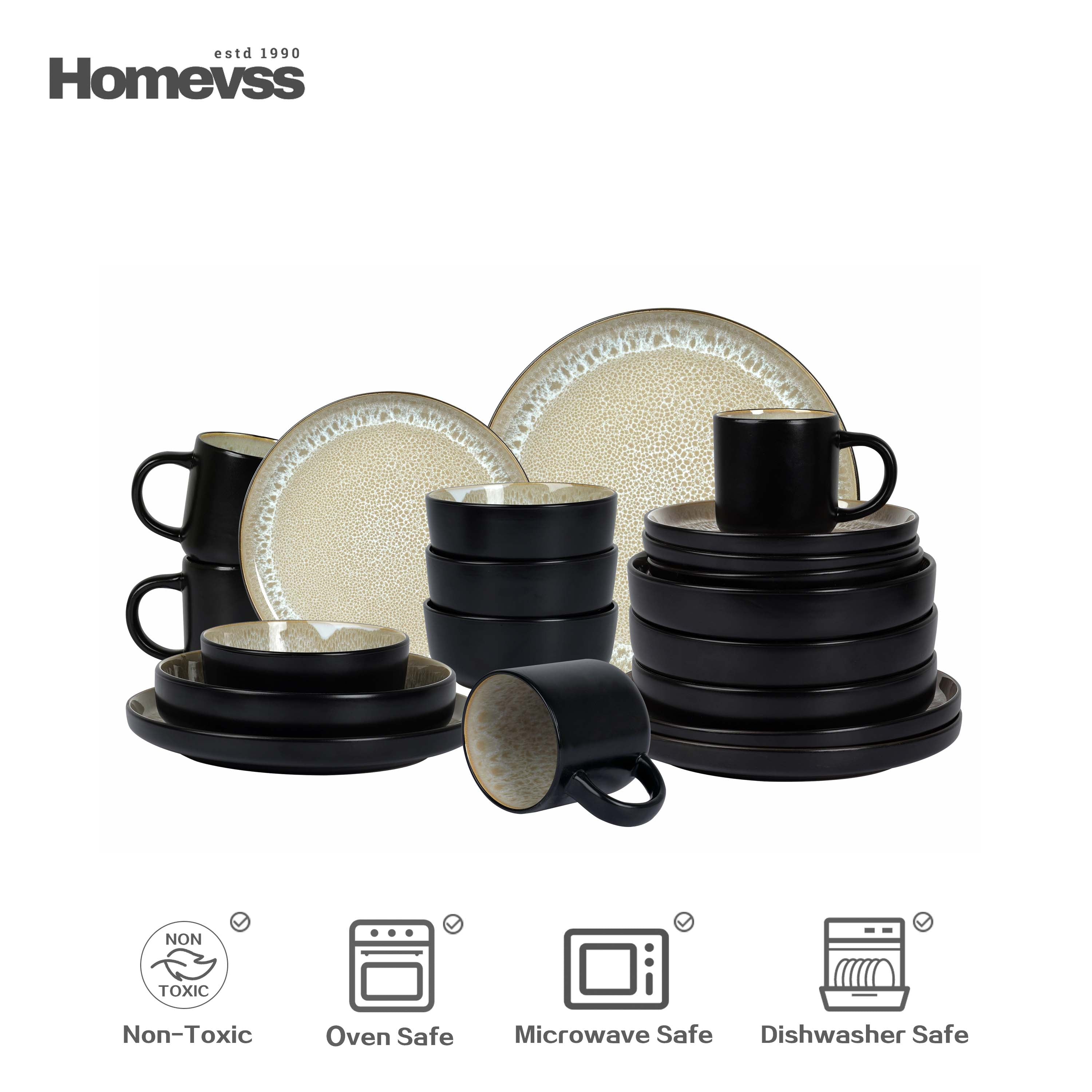 Euro-Nordic Stoneware Dinnerware Set, Reactive-Glaze,HW