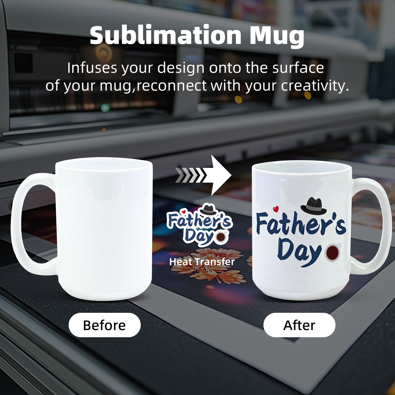 15oz Stoneware Sublimation Mug Blanks, in white gift box