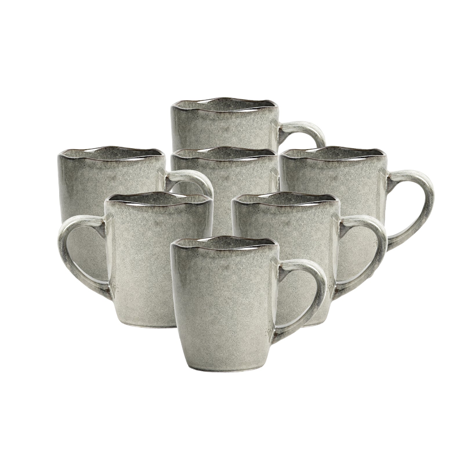 Highland Organic Shape Coffee Mug Set, 12oz Reactive Glaze Gray / 6-Piece