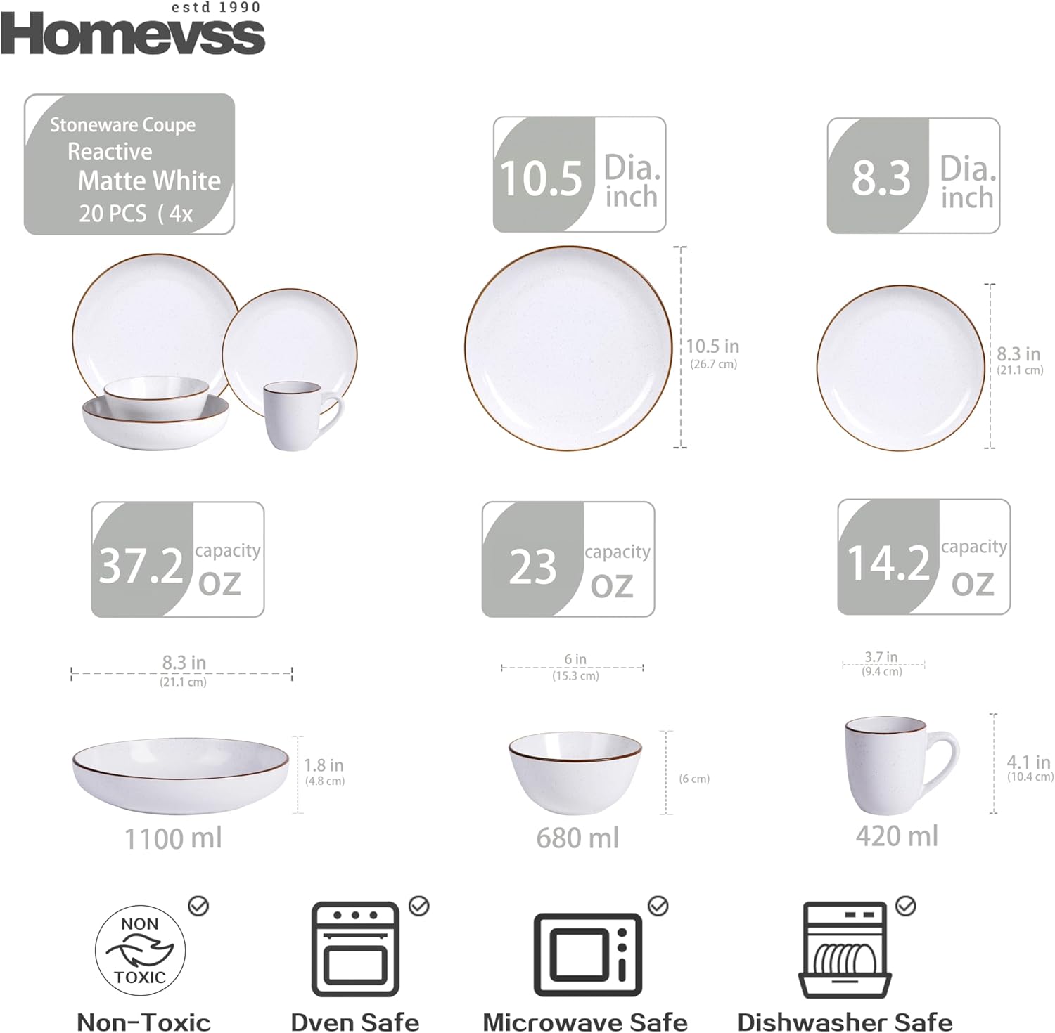Euro-Nordic Speckled Stoneware Dinnerware Set