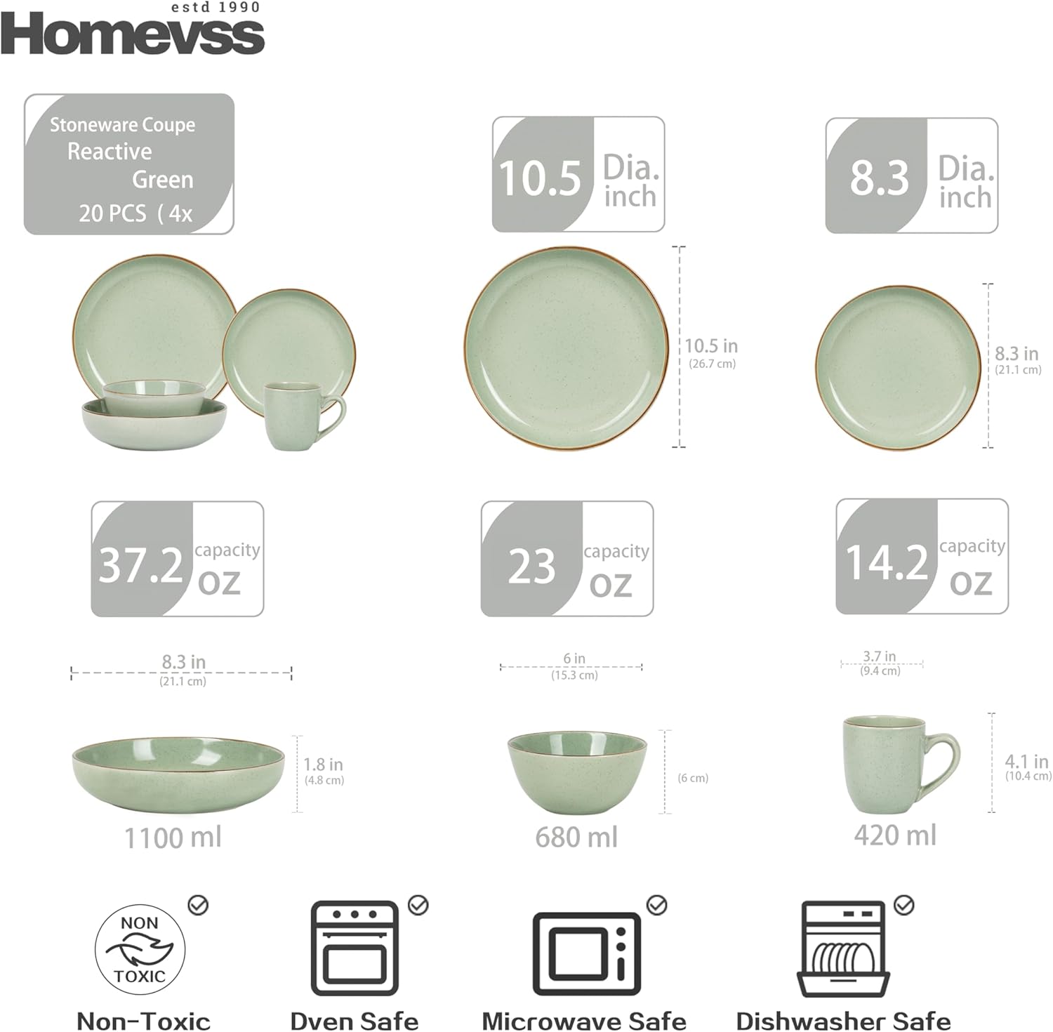 Euro-Nordic Speckled Stoneware Dinnerware Set