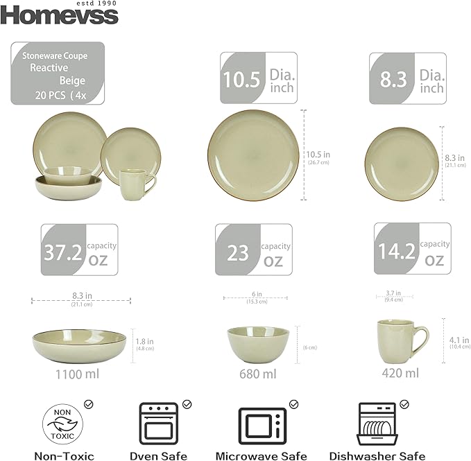 Euro-Nordic Speckled Stoneware Dinnerware Set