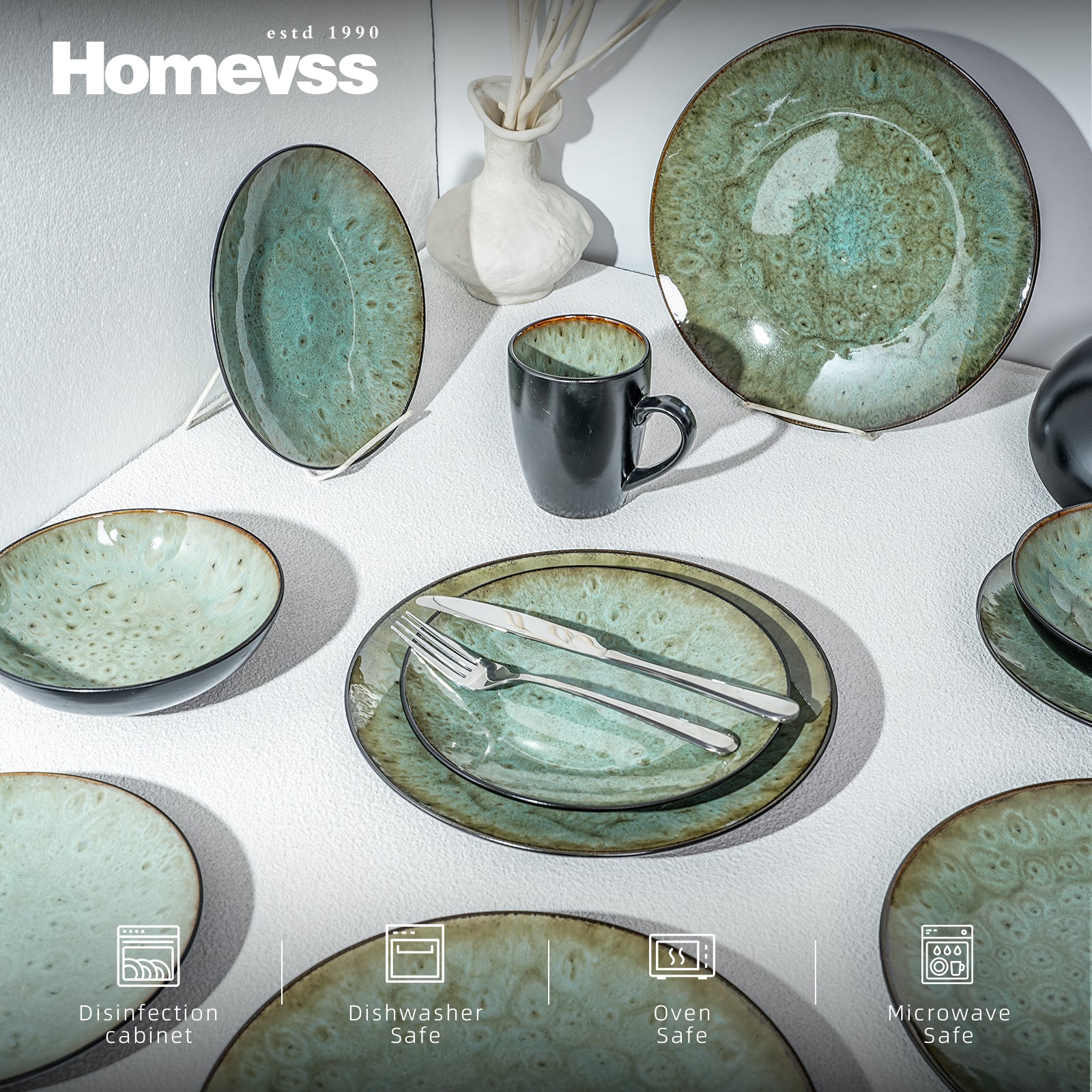 Reactive-Glaze Stoneware Dinnerware Set,HW