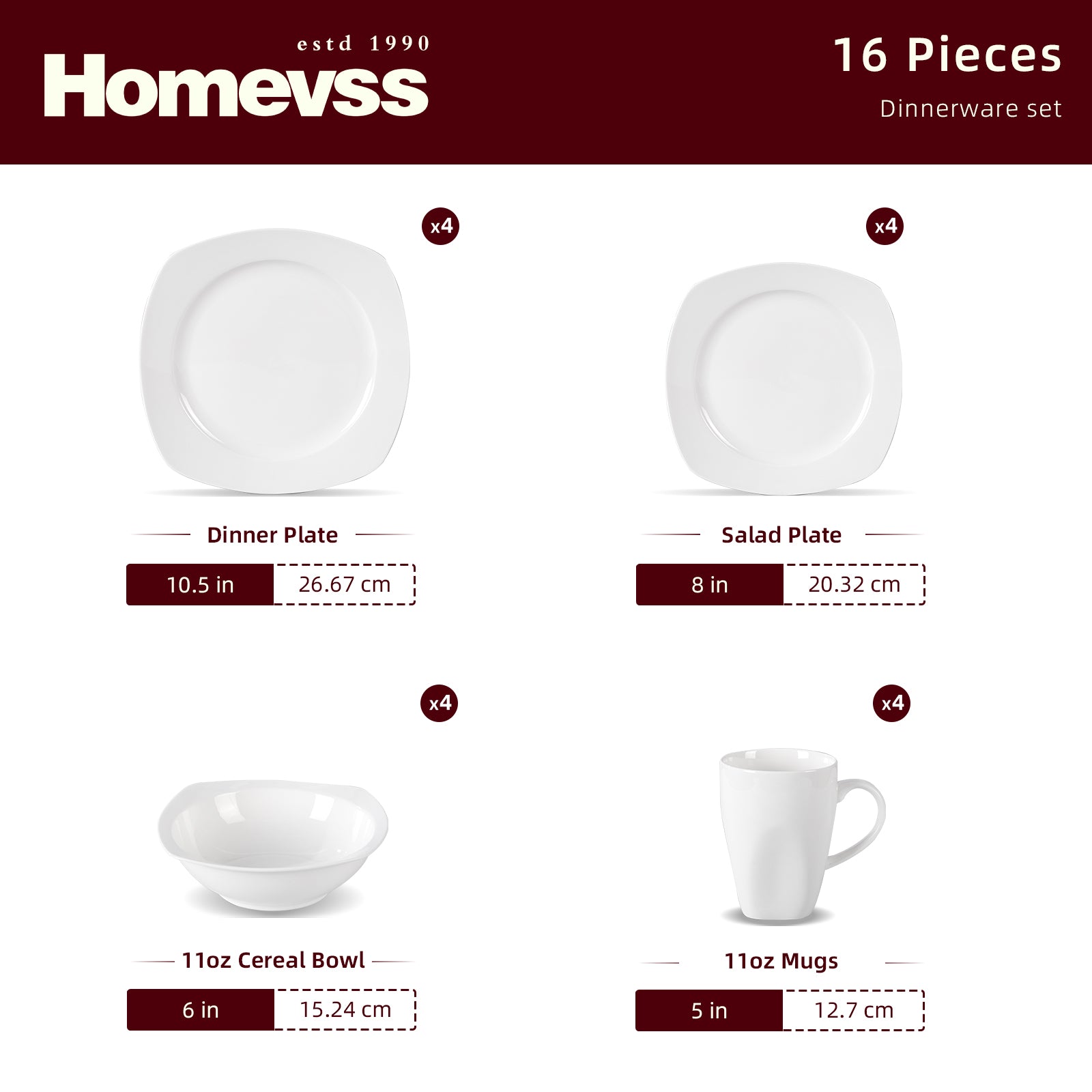 Bone China Square Coupe Shape Dinnerware Set