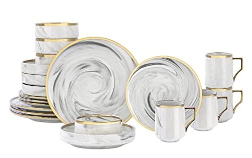 Artisan Marbled Fine China Dinnerware Set,Gold-Rim