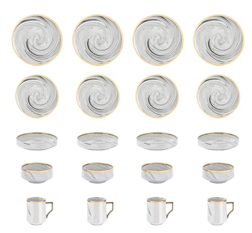 Artisan Marbled Fine China Dinnerware Set,Gold-Rim