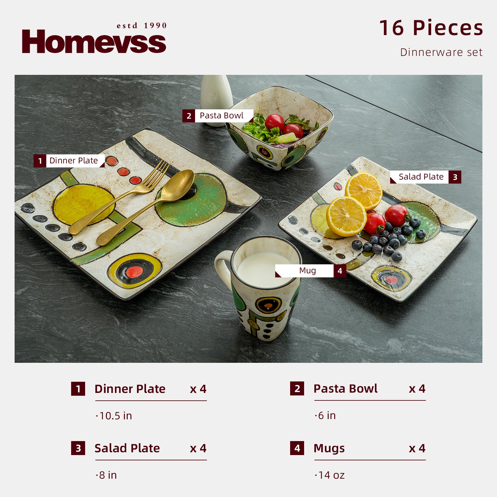 Artisan Hand Painted Reactive-Glaze Stoneware Dinnerware Set