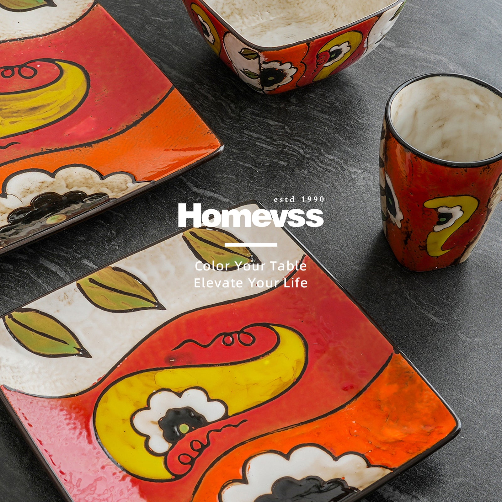 Artisan Hand Painted Reactive-Glaze Stoneware Dinnerware Set