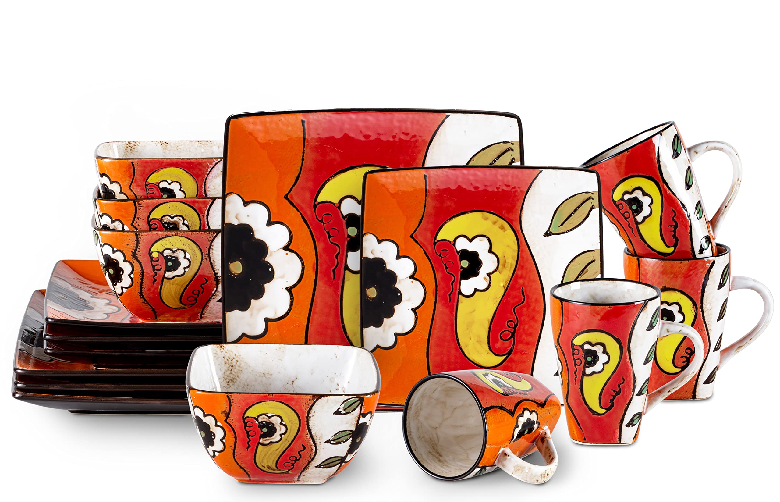 Artisan Hand Painted Reactive-Glaze Stoneware Dinnerware Set