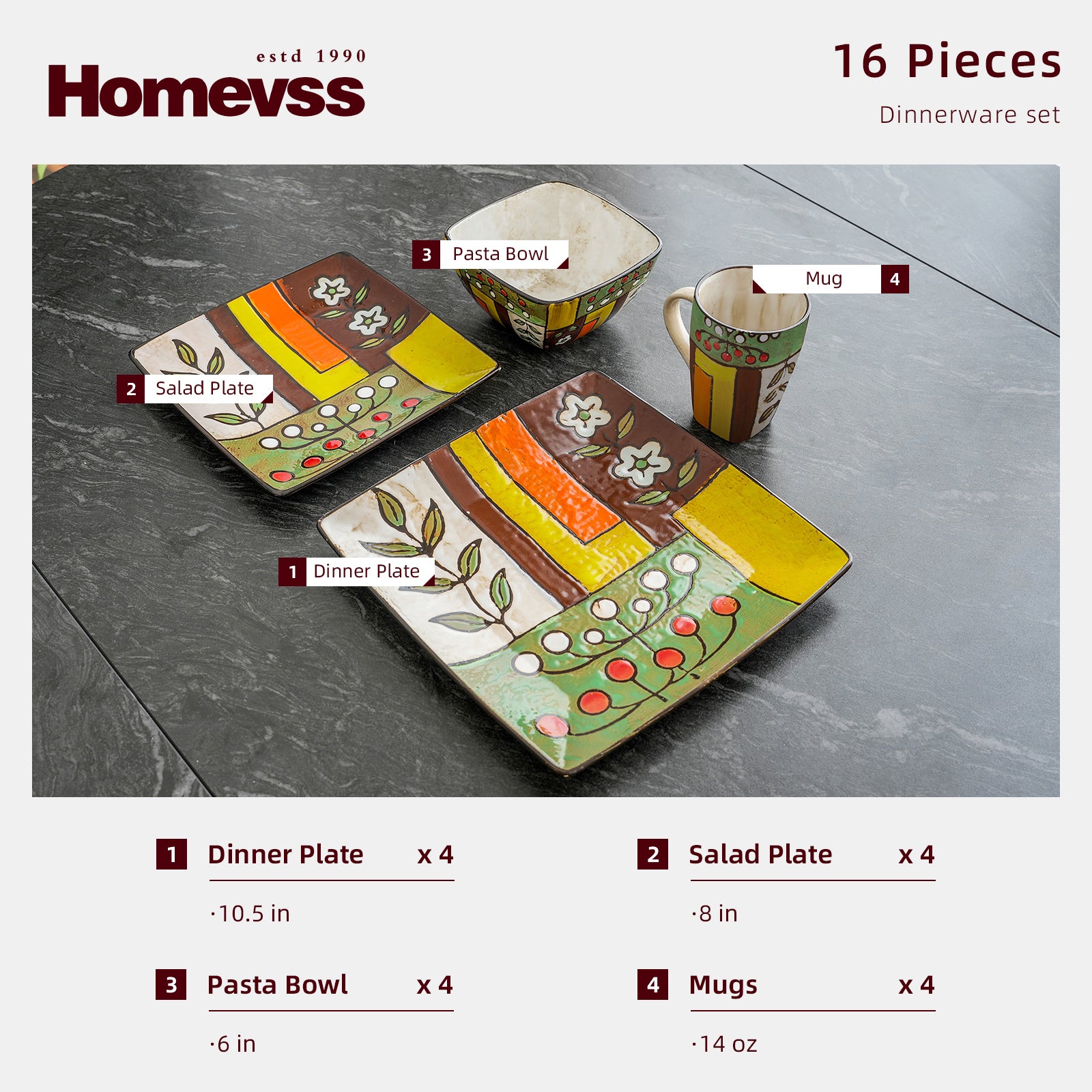 Artisan Hand Painted Reactive-Glaze Stoneware Dinnerware Set