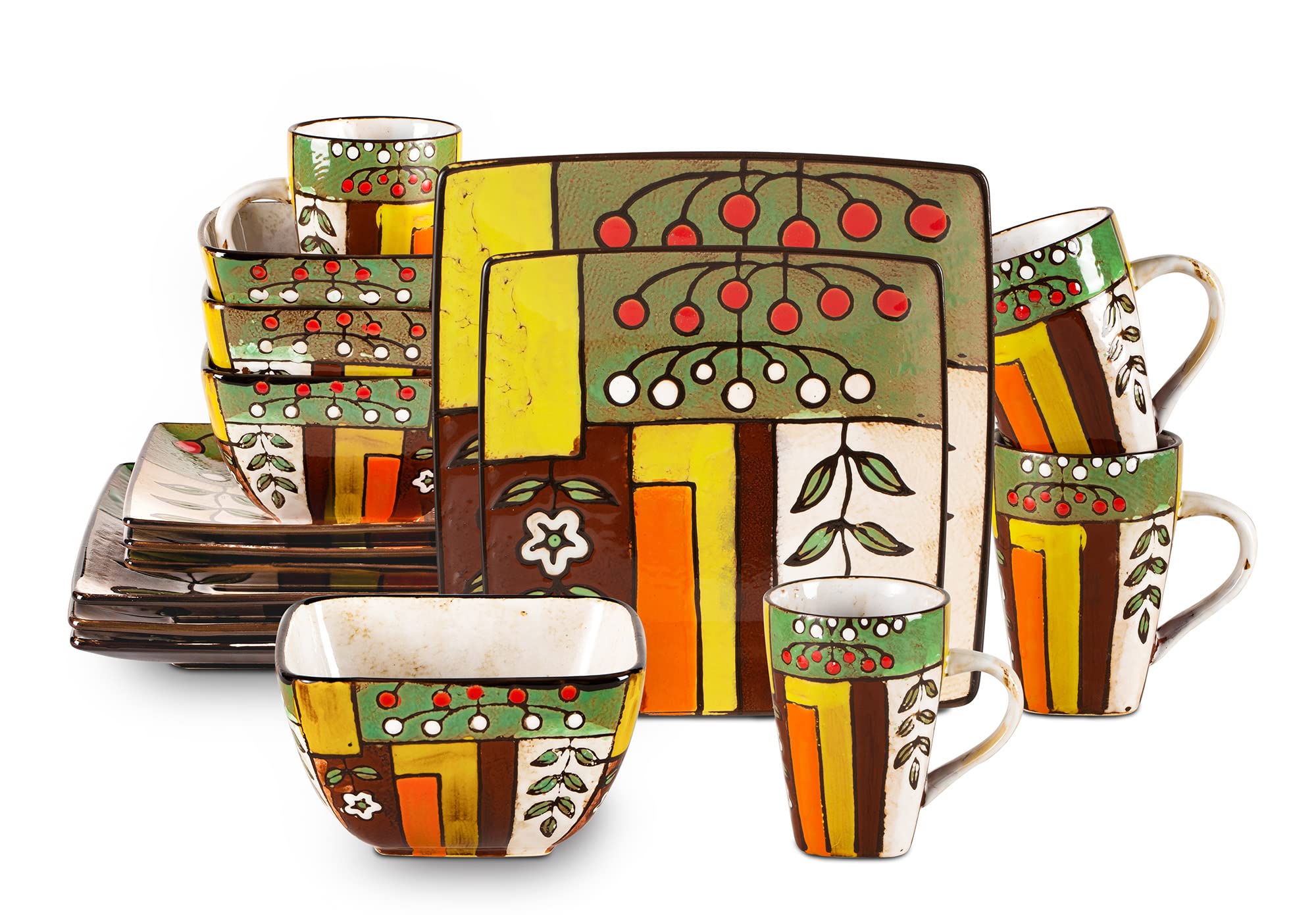 Artisan Hand Painted Reactive-Glaze Stoneware Dinnerware Set