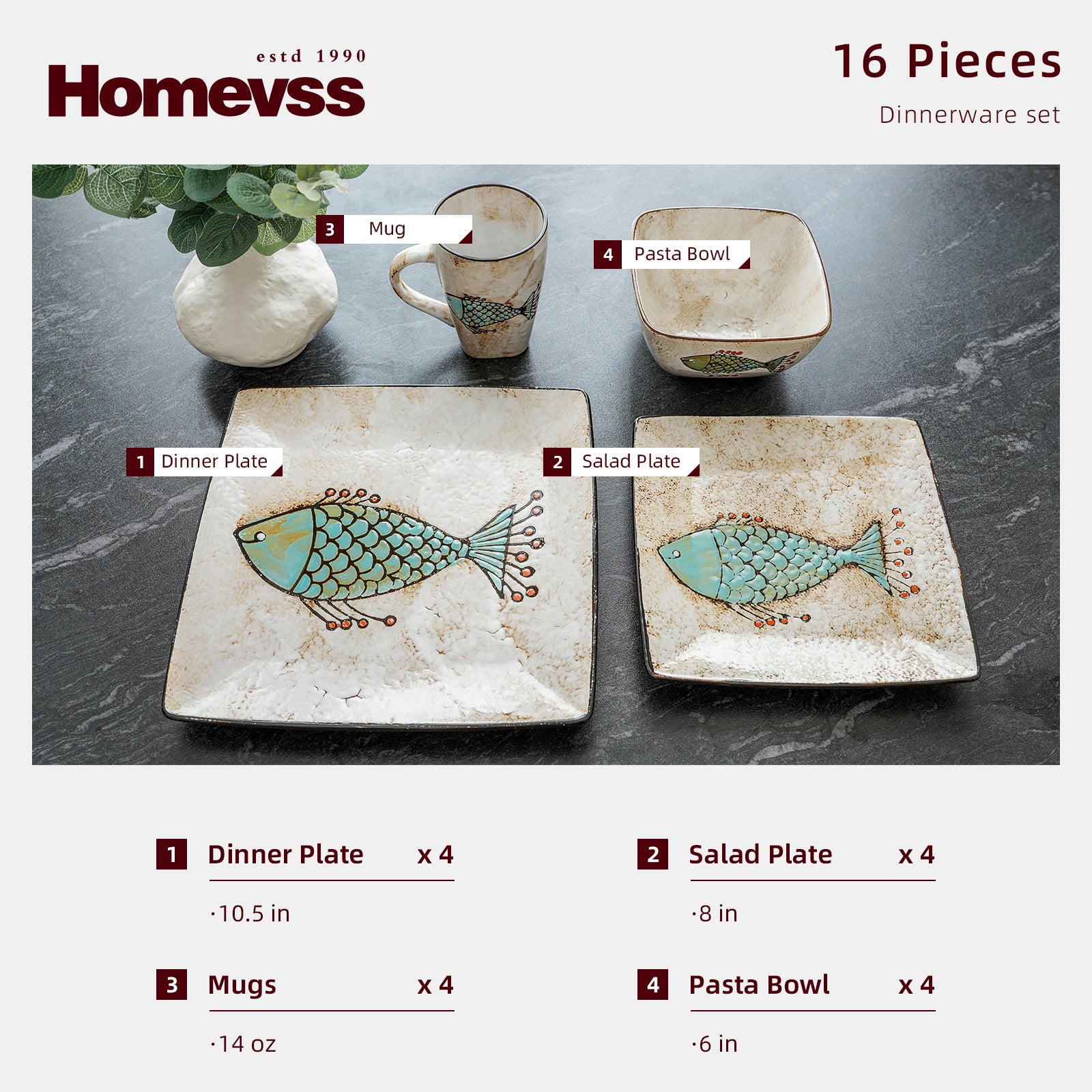 Artisan Hand Painted Reactive-Glaze Stoneware Dinnerware Set