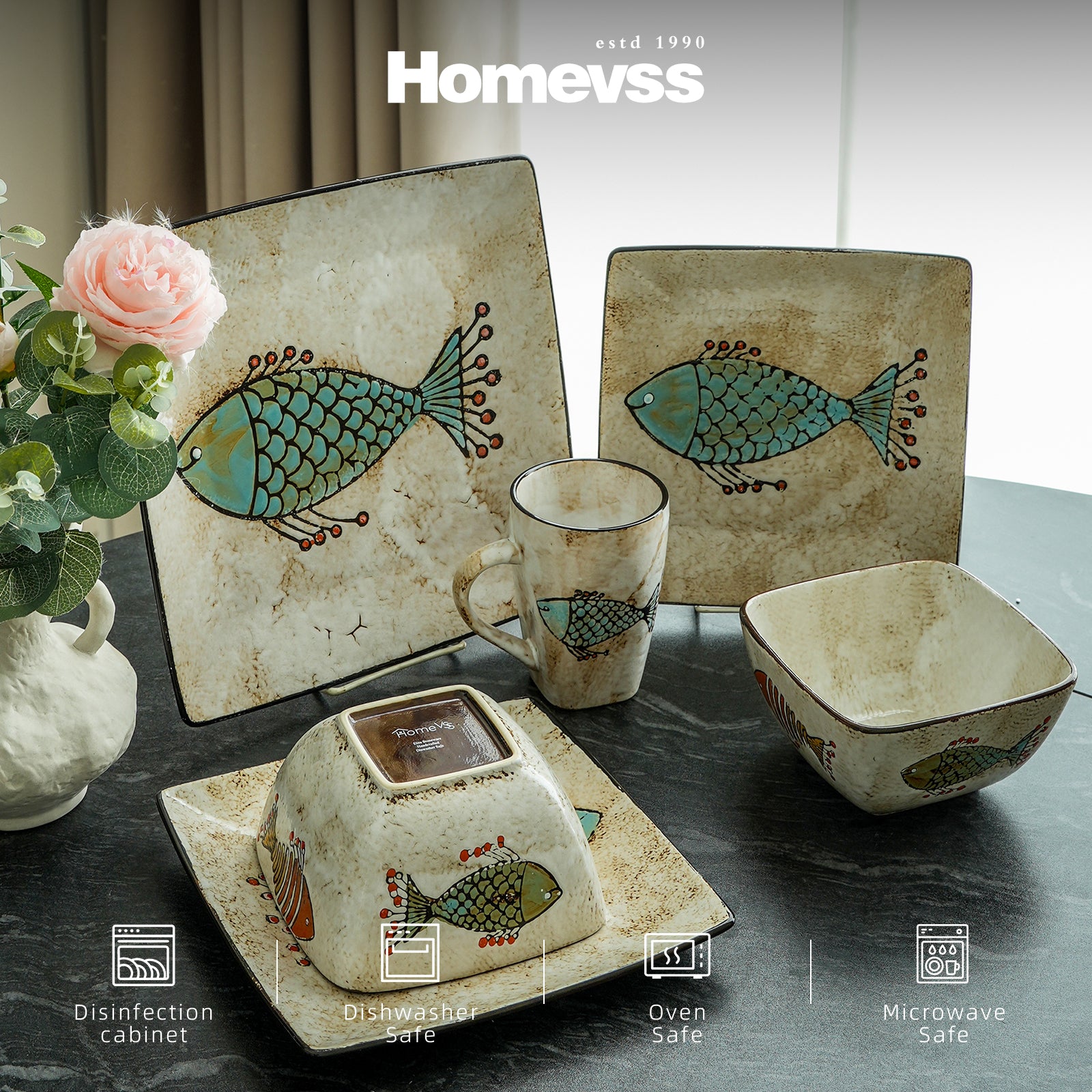 Artisan Hand Painted Reactive-Glaze Stoneware Dinnerware Set