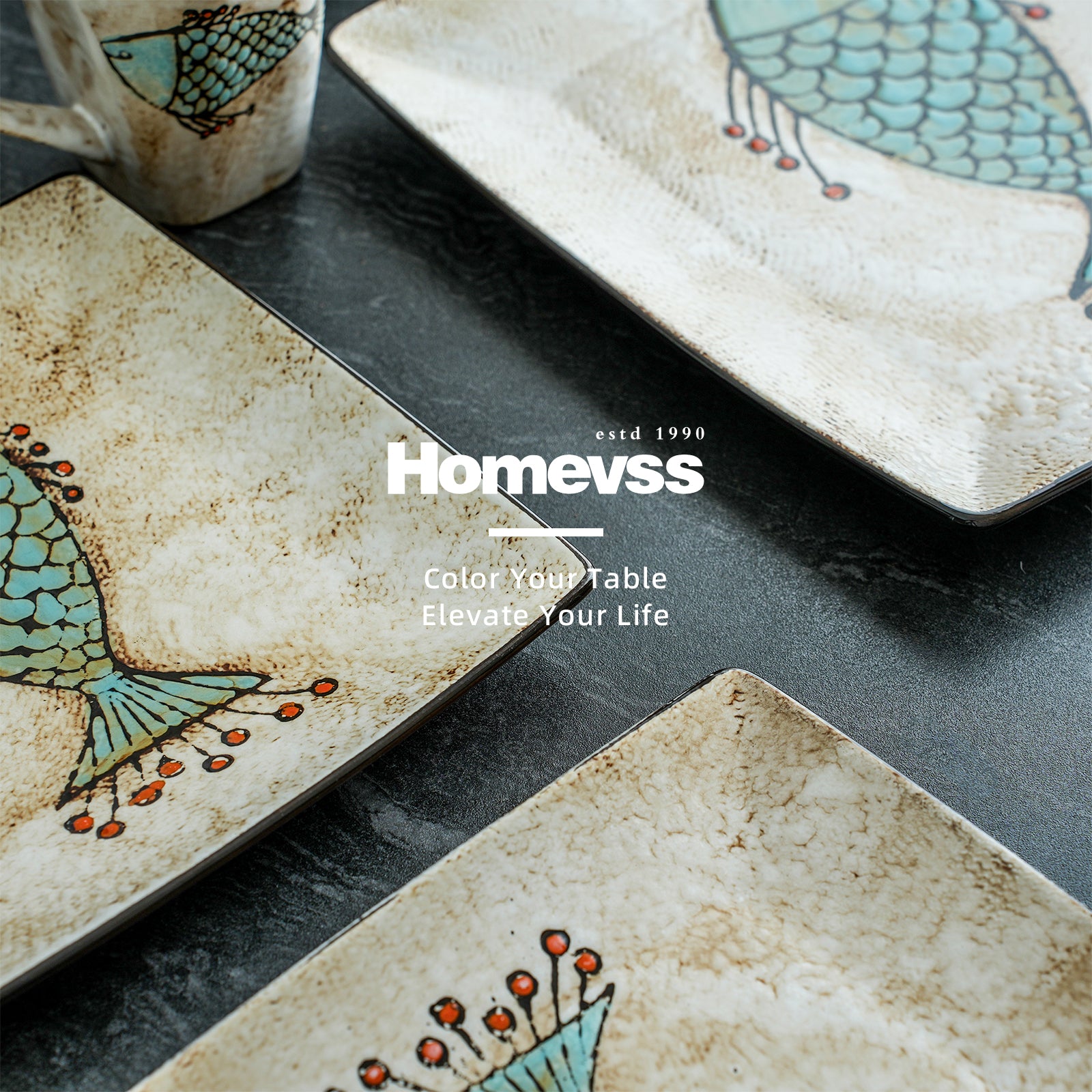 Artisan Hand Painted Reactive-Glaze Stoneware Dinnerware Set