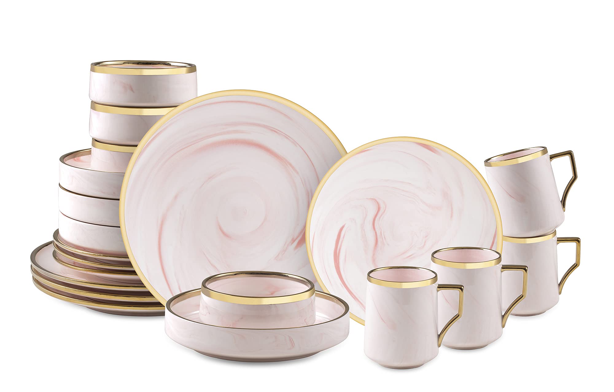 Artisan Marbled Fine China Dinnerware Set,Gold-Rim