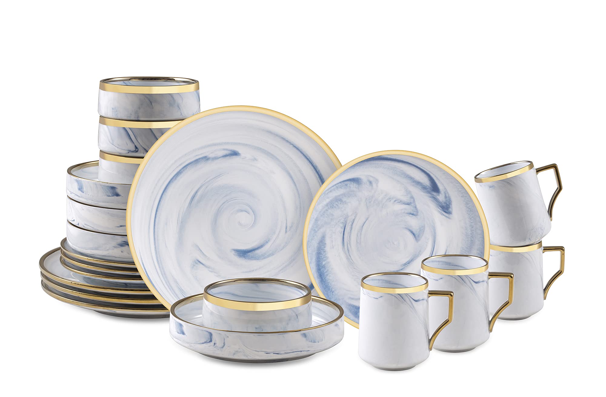 Artisan Marbled Fine China Dinnerware Set,Gold-Rim