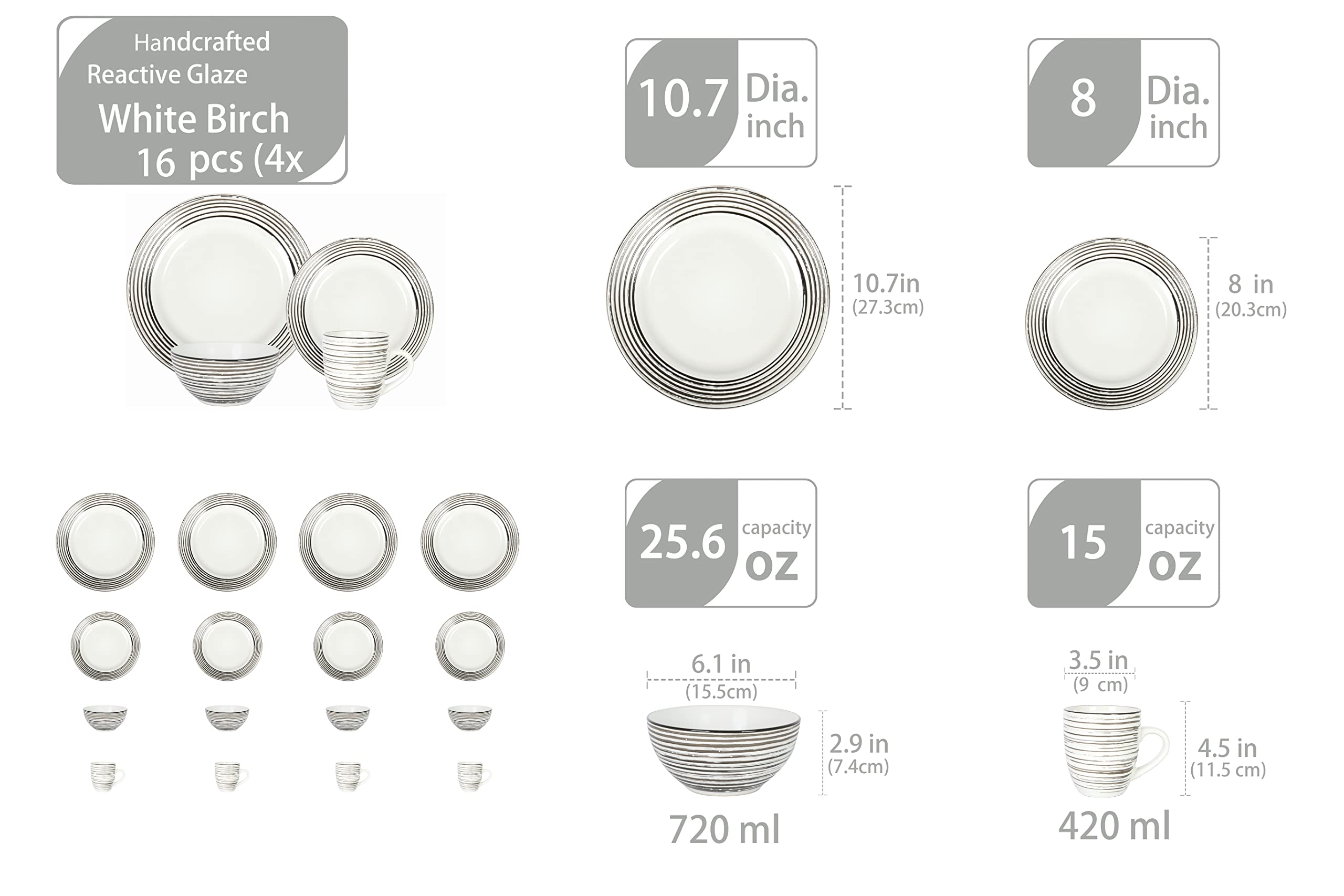 Stoneware Handcrafted Tree Bark Effected Glaze Dinnerware Set