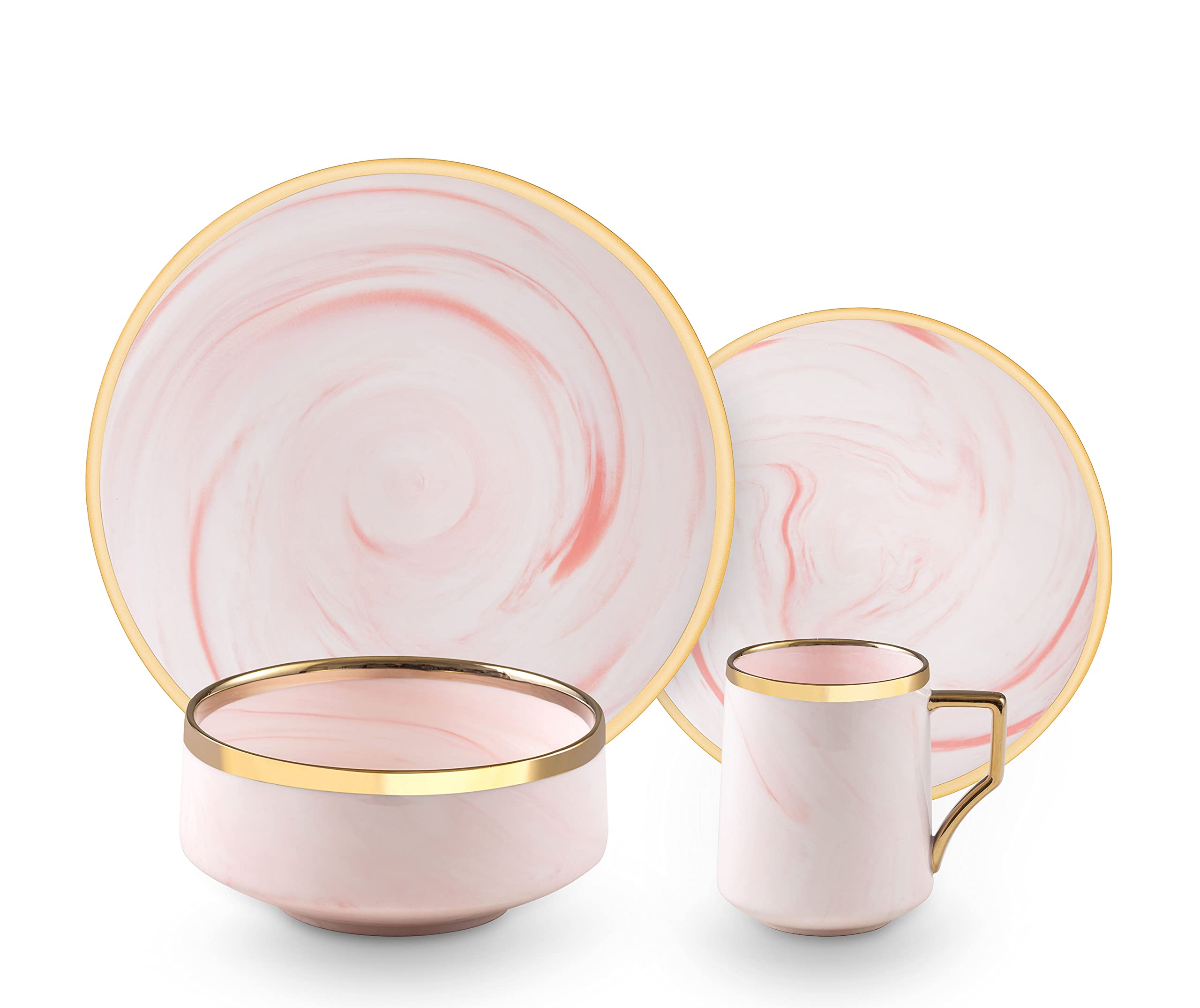 Artisan Marbled Fine China Dinnerware Set,Gold-Rim