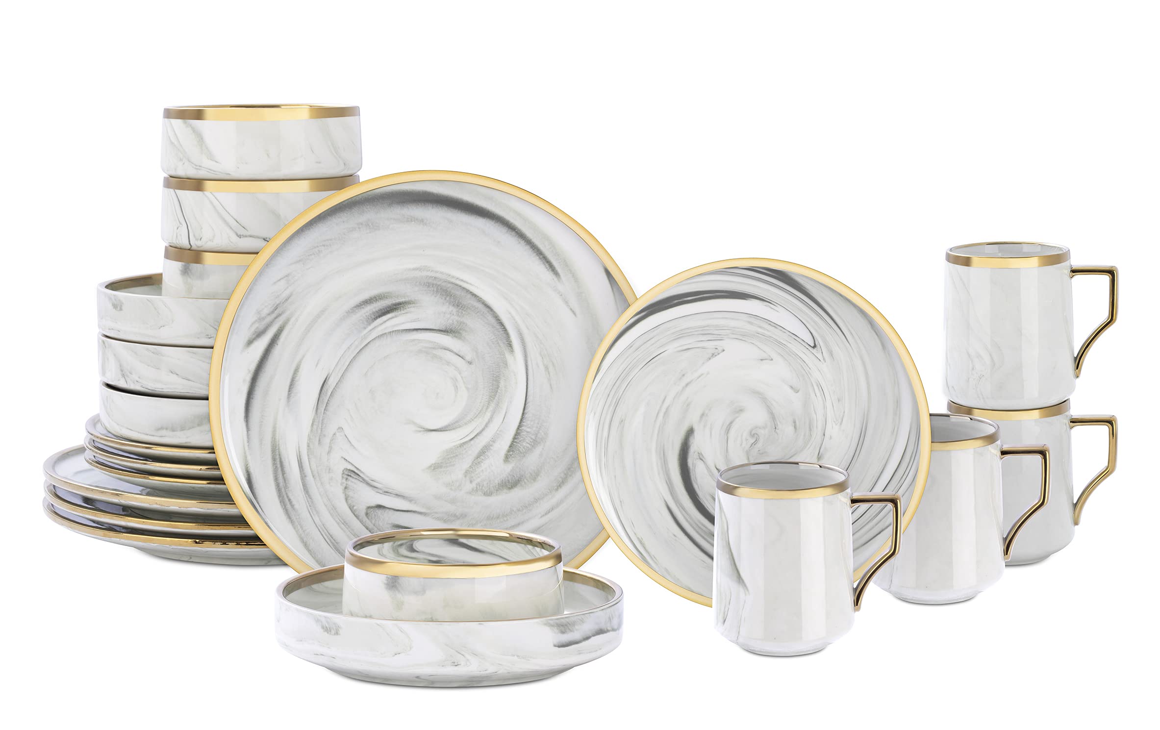 Artisan Marbled Fine China Dinnerware Set,Gold-Rim
