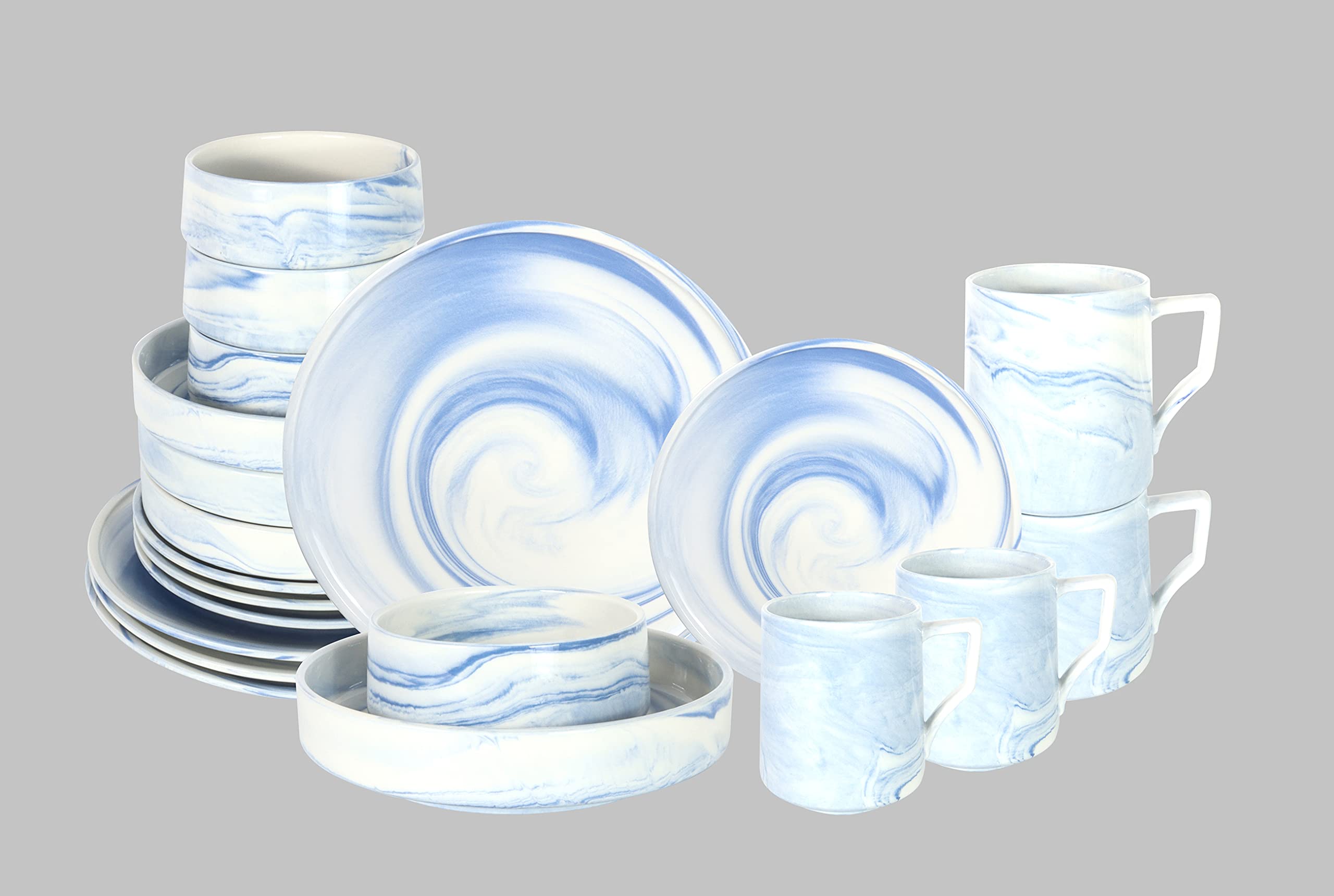 Artisan Marbled Fine China Dinnerware Set,Gold-Rim