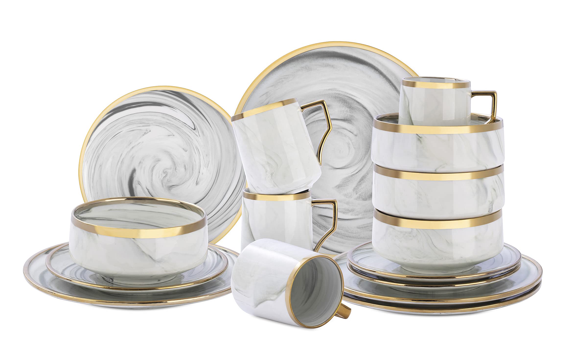 Artisan Marbled Fine China Dinnerware Set,Gold-Rim