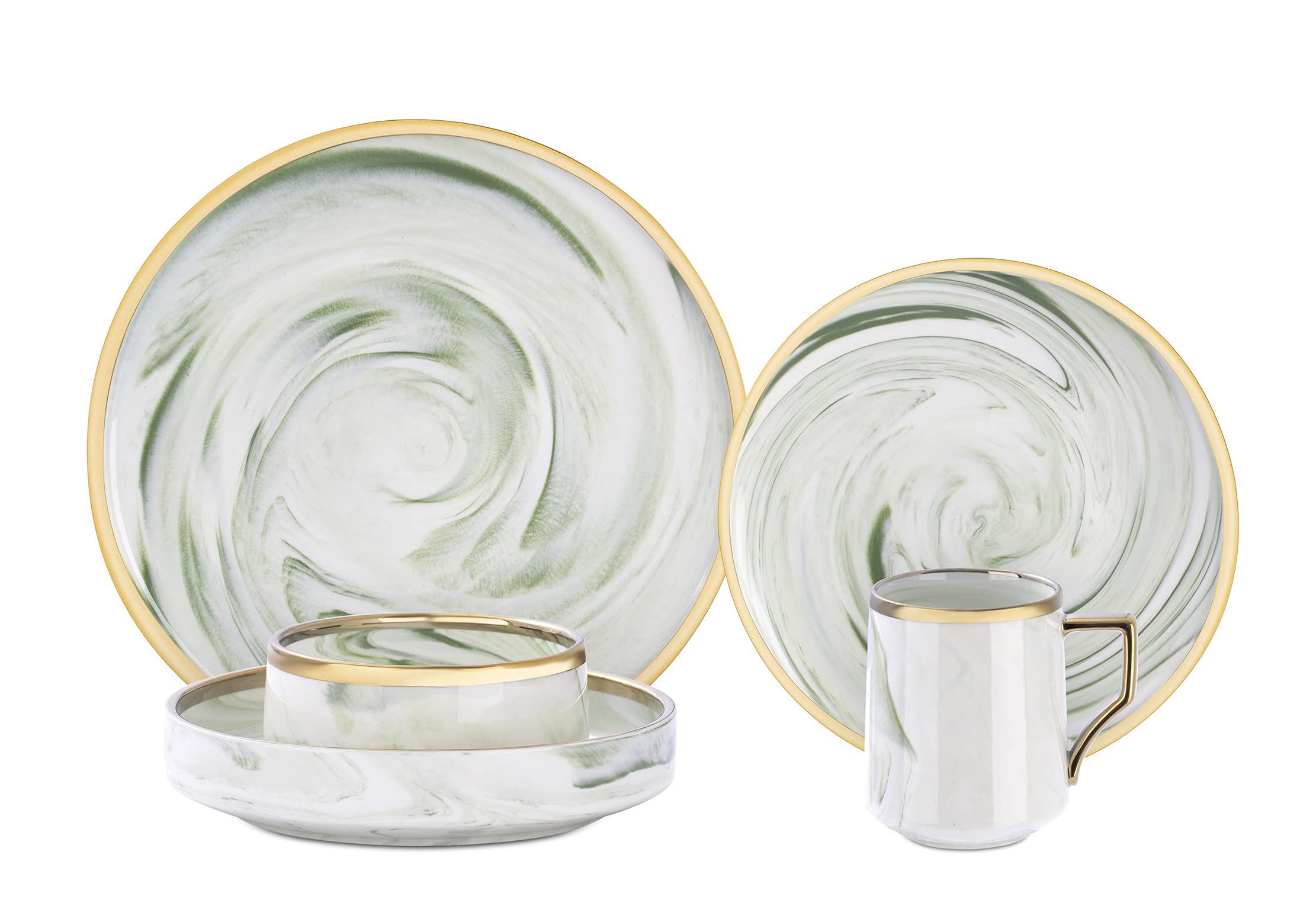 Artisan Marbled Fine China Dinnerware Set,Gold-Rim