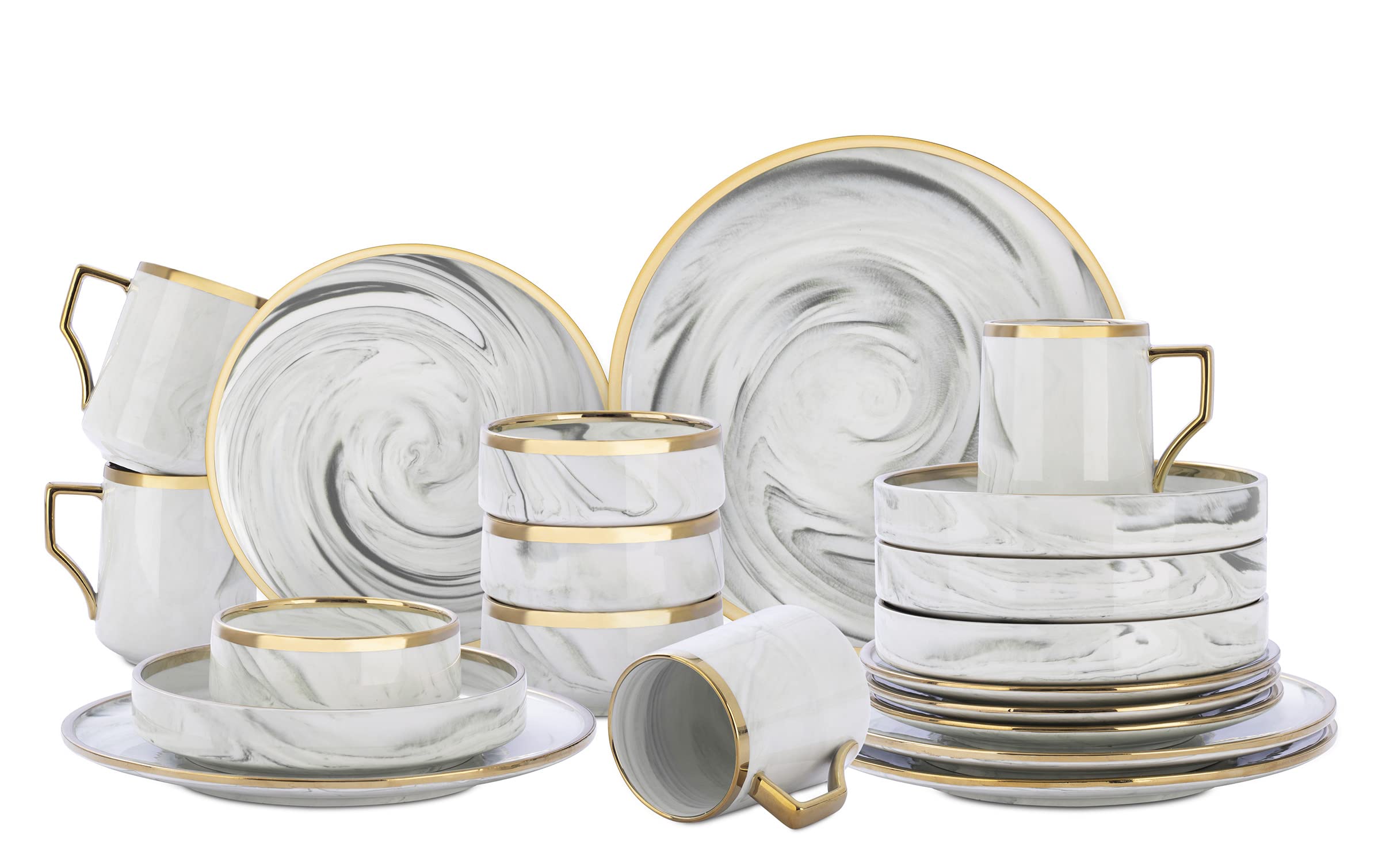 Artisan Marbled Fine China Dinnerware Set,Gold-Rim