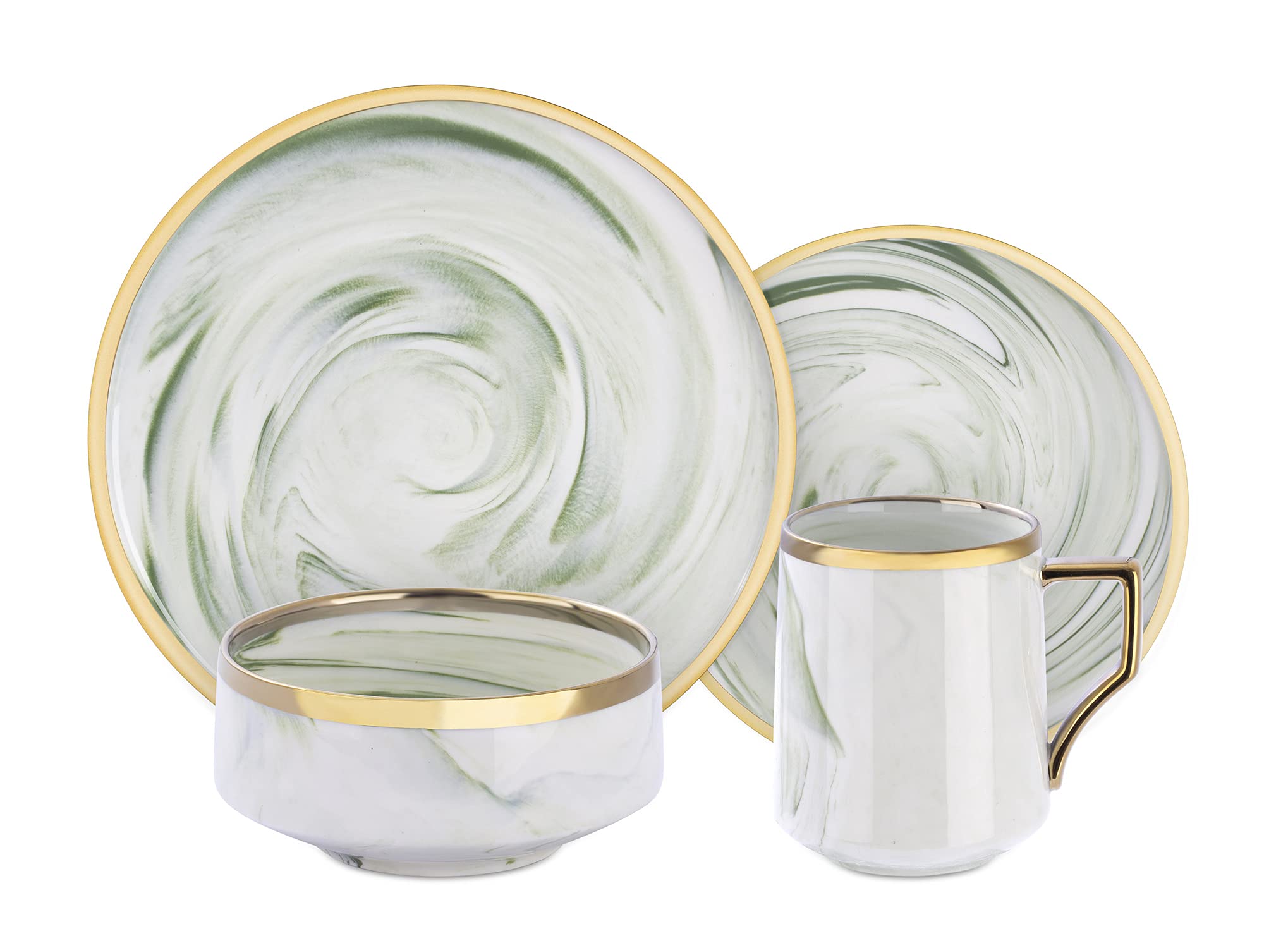 Artisan Marbled Fine China Dinnerware Set,Gold-Rim