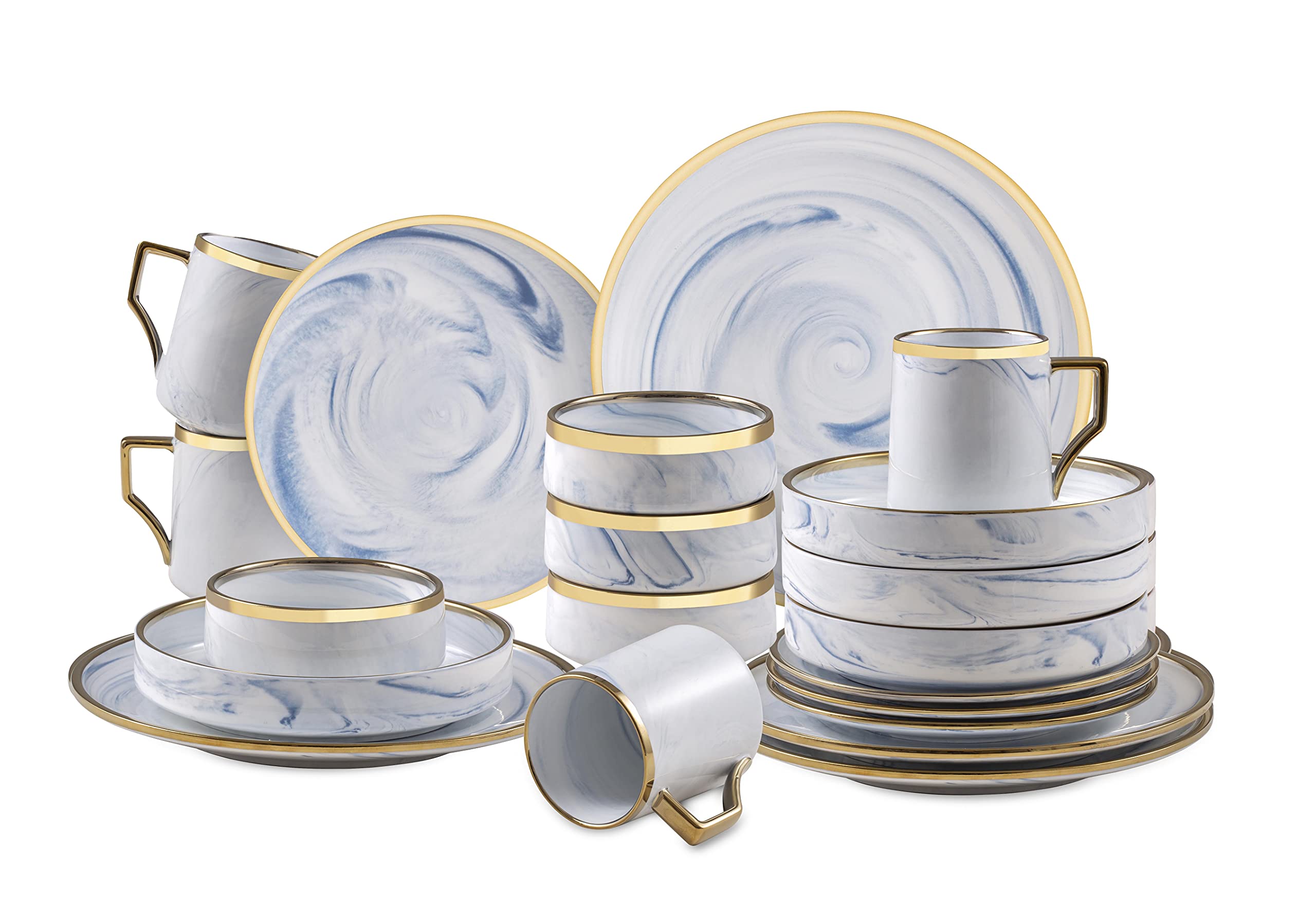 Artisan Marbled Fine China Dinnerware Set,Gold-Rim