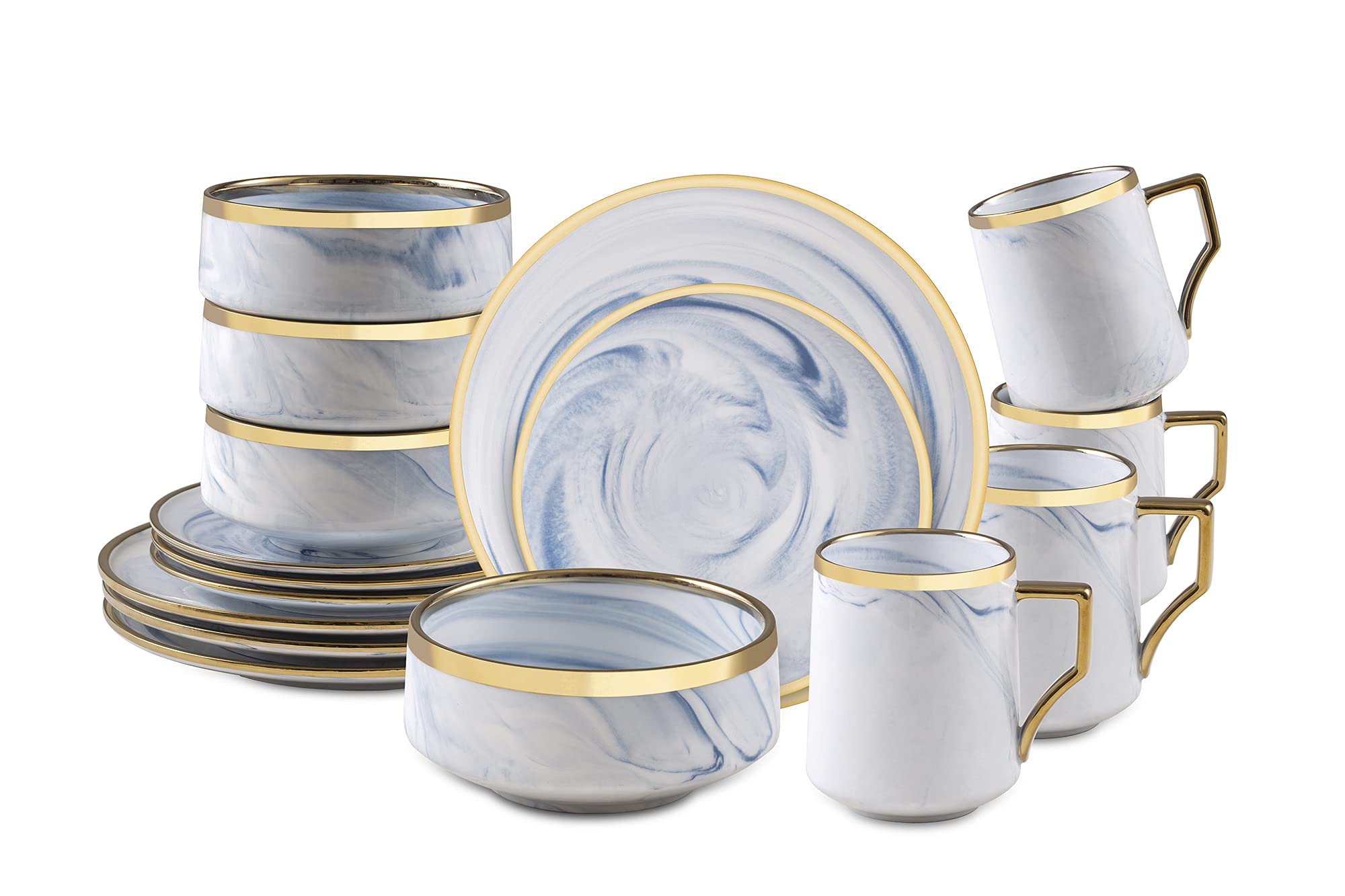 Artisan Marbled Fine China Dinnerware Set,Gold-Rim
