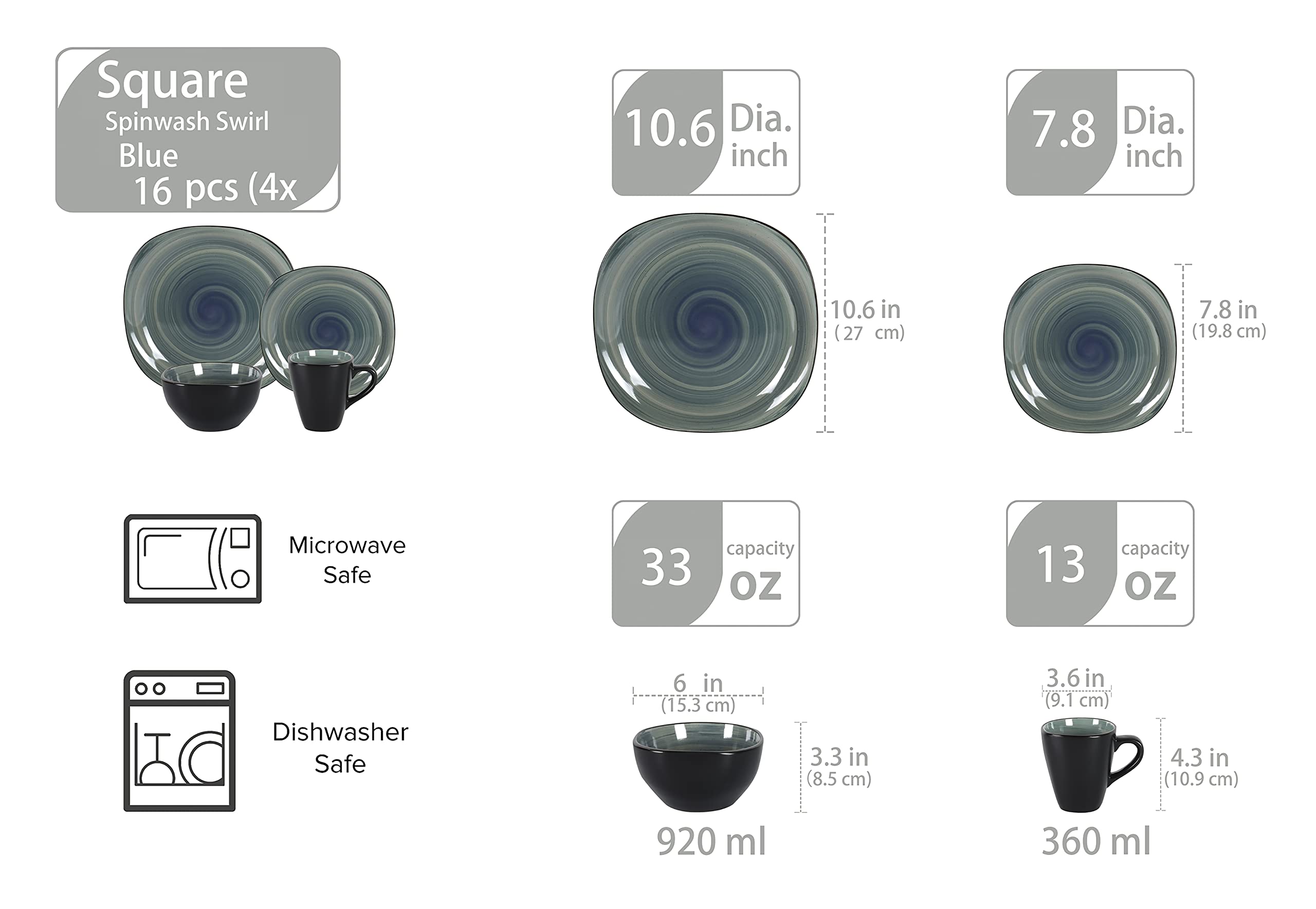 Stoneware Square Dinnerware Set,HW