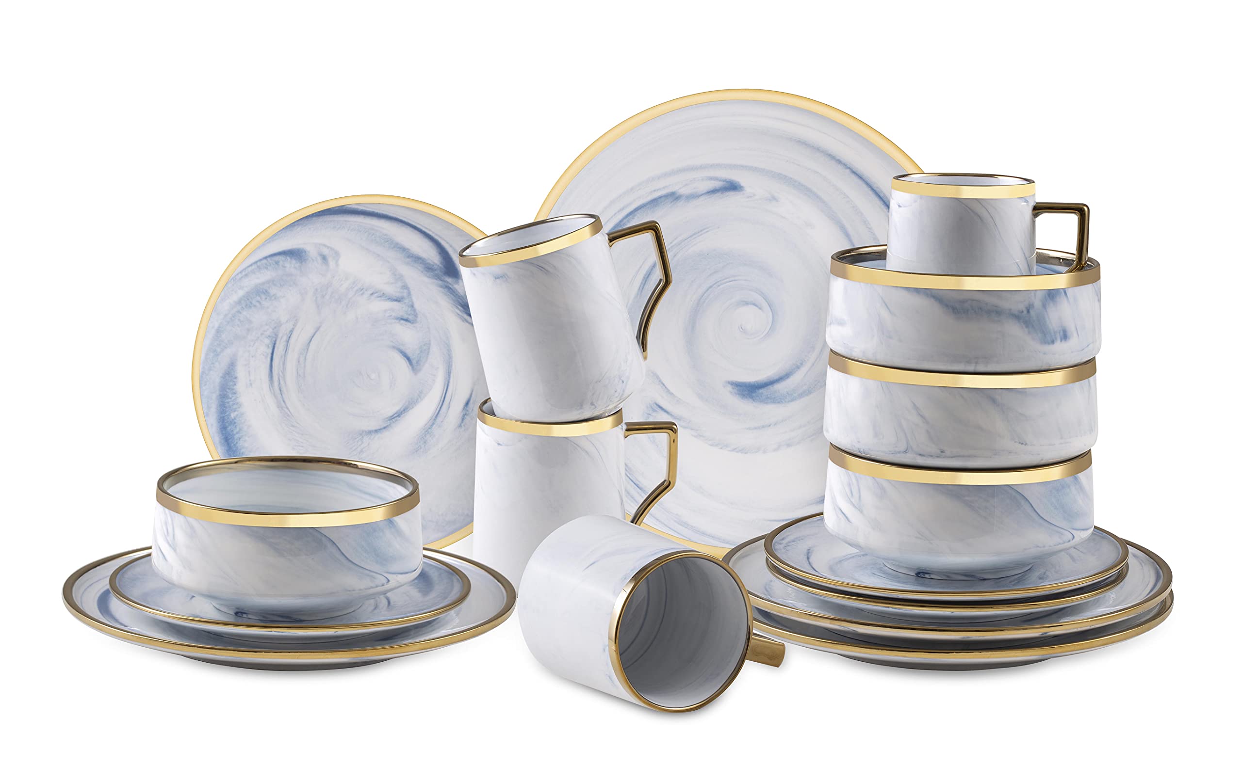 Artisan Marbled Fine China Dinnerware Set,Gold-Rim