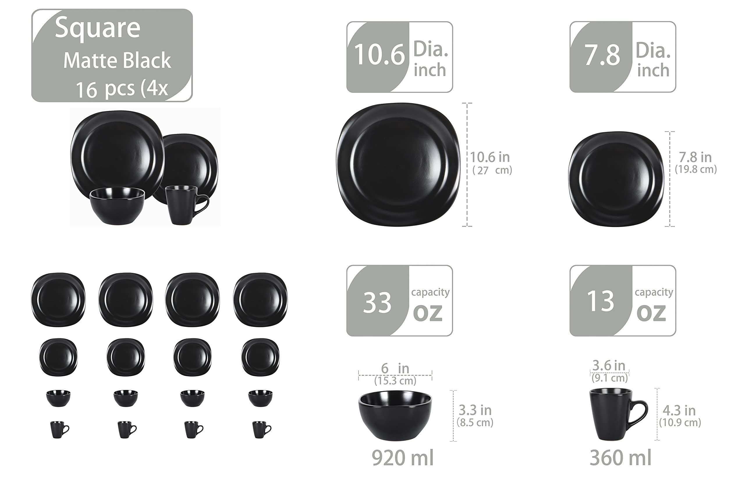 Stoneware Square Dinnerware Set,HW