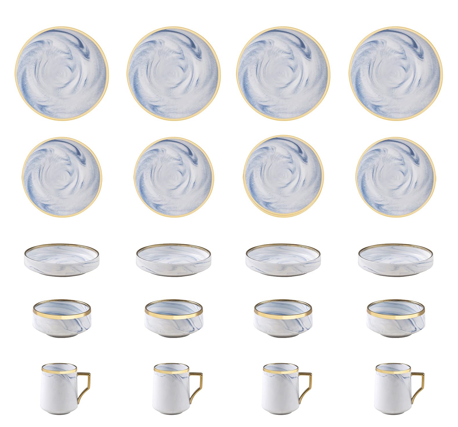 Artisan Marbled Fine China Dinnerware Set,Gold-Rim