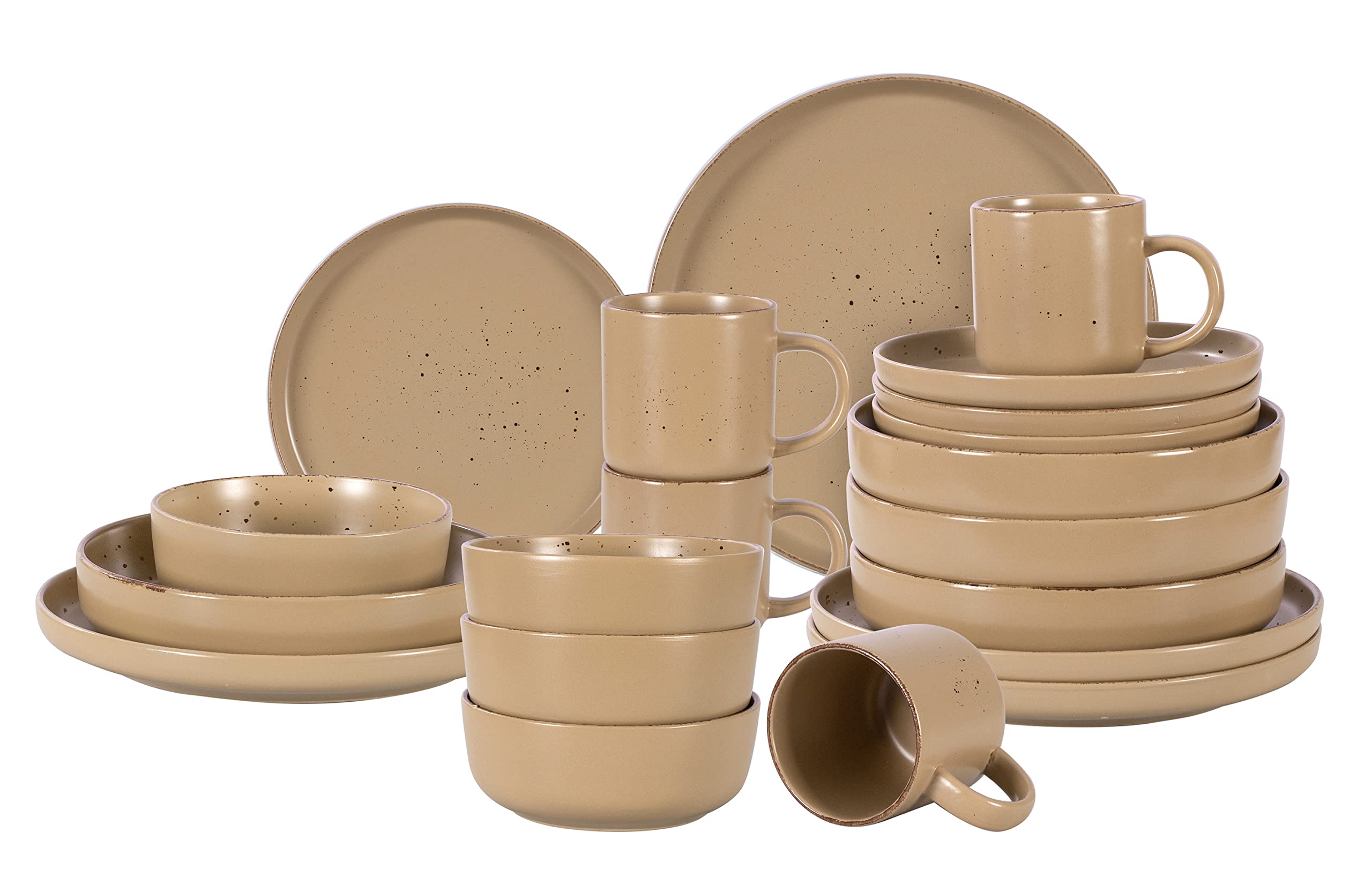 Nordic Rising-Rim Speckled Stoneware Dinnerware Set