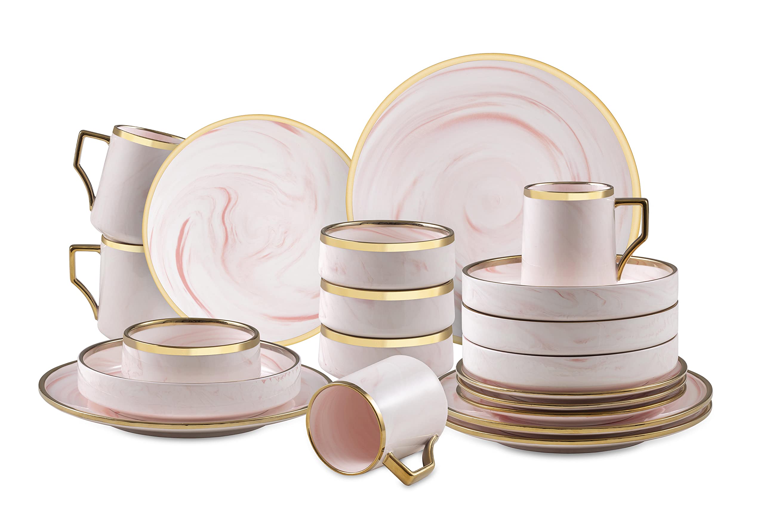 Artisan Marbled Fine China Dinnerware Set,Gold-Rim
