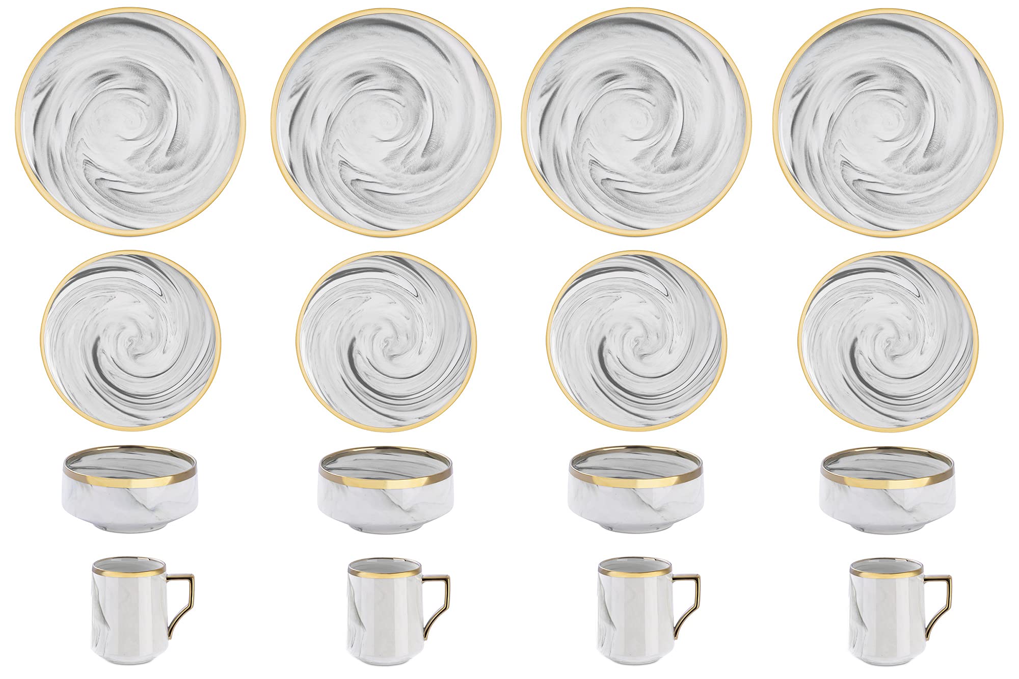 Artisan Marbled Fine China Dinnerware Set,Gold-Rim
